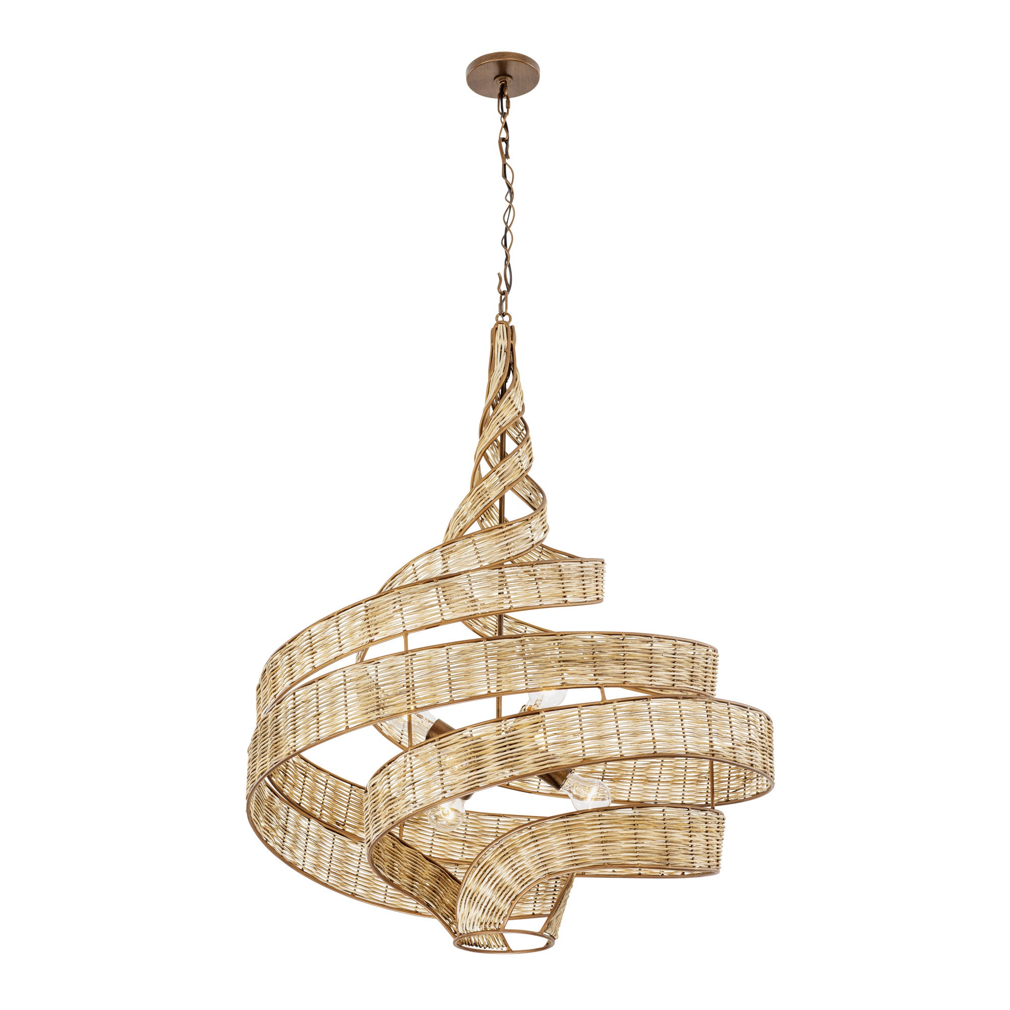 Flow 6 Light Large Twist Pendant - Baguette/Natural Rattan