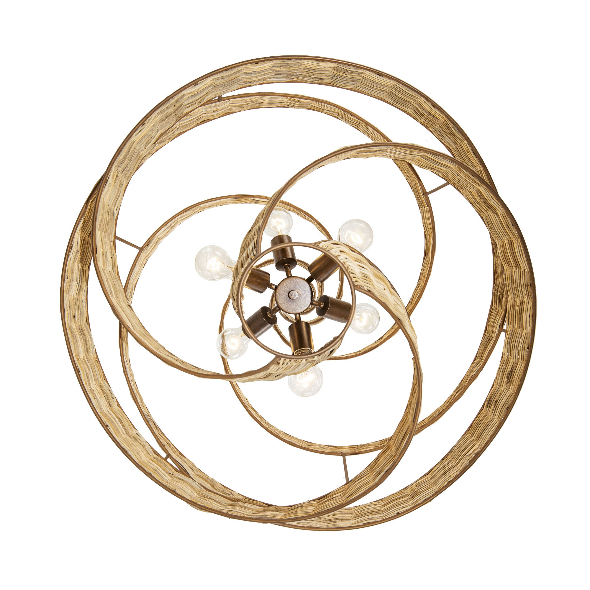 Flow 6 Light Large Twist Pendant - Baguette/Natural Rattan