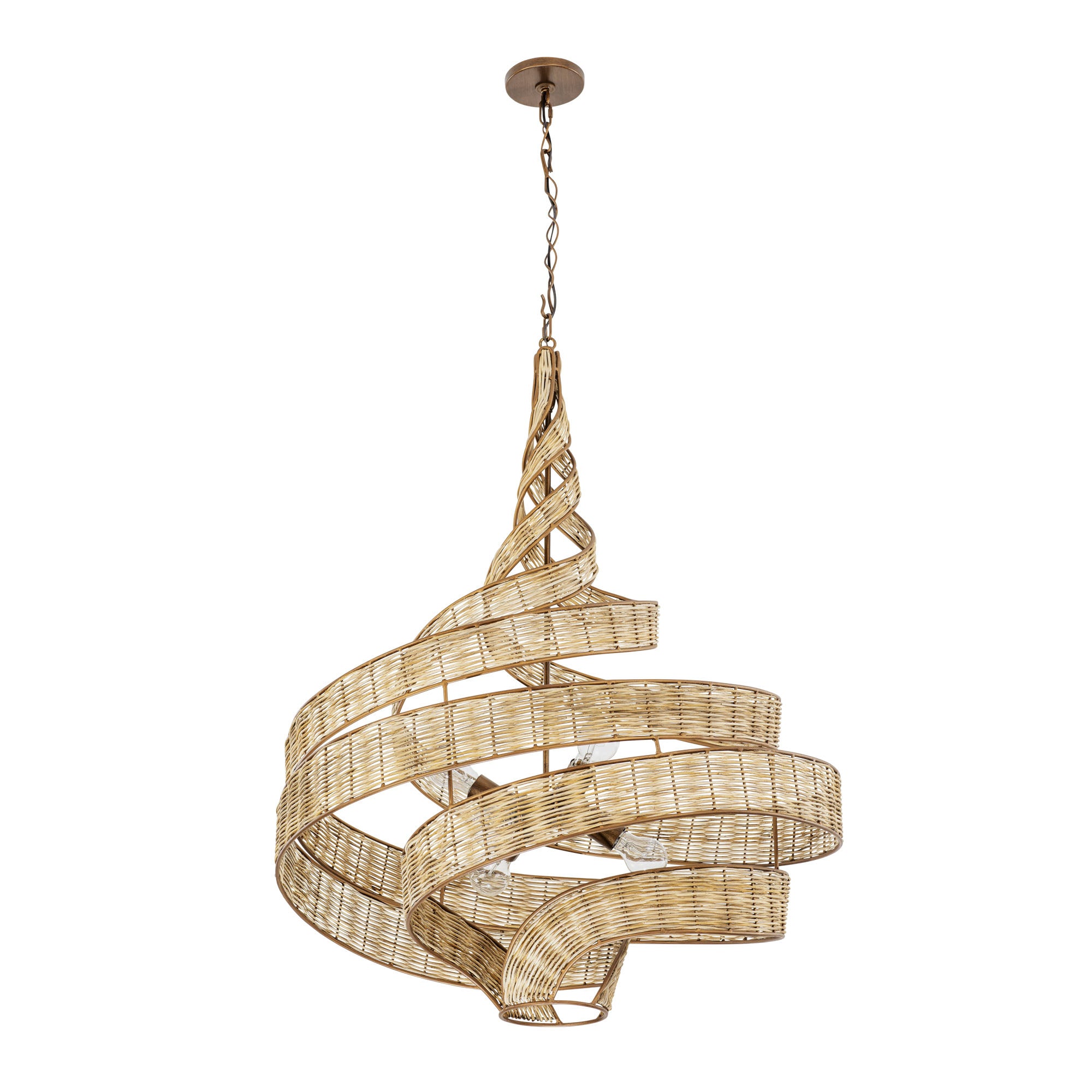 Flow 6 Light Large Twist Pendant - Baguette/Natural Rattan