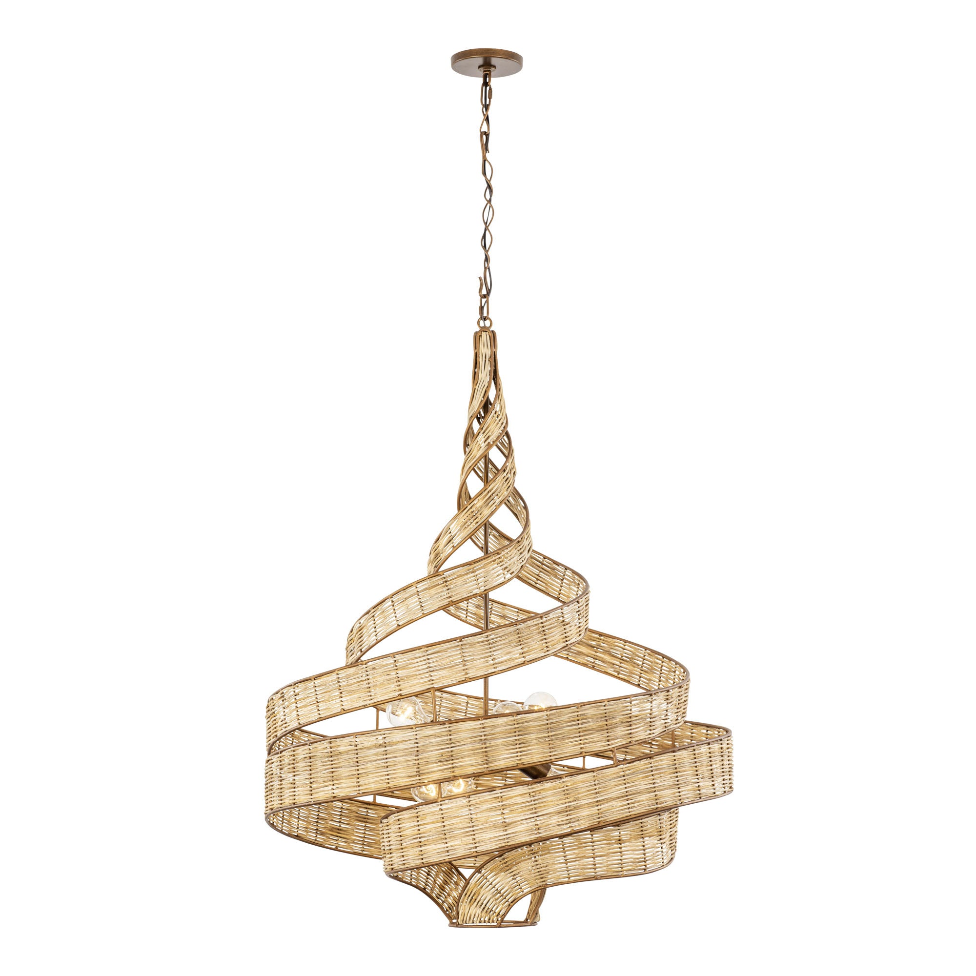Flow 6 Light Large Twist Pendant - Baguette/Natural Rattan
