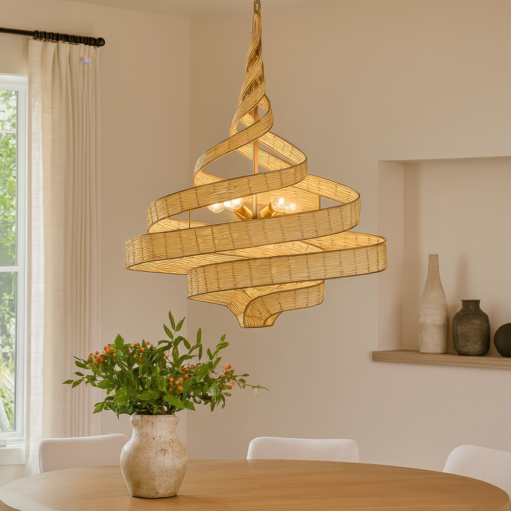 Flow 8 Light Twist Pendant - Baguette/Natural Rattan