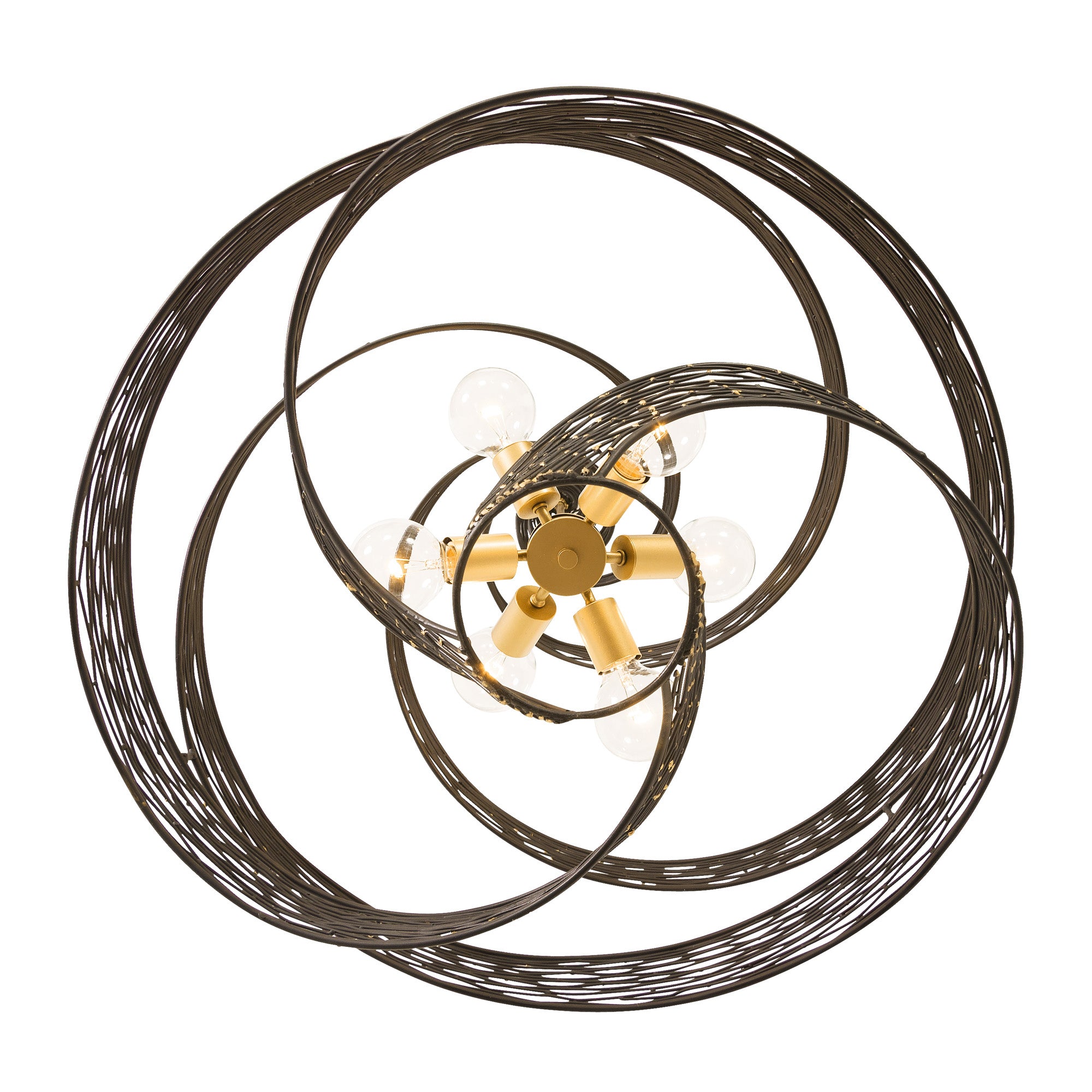 Flow 6 Light Large Twist Pendant - Matte Black/French Gold