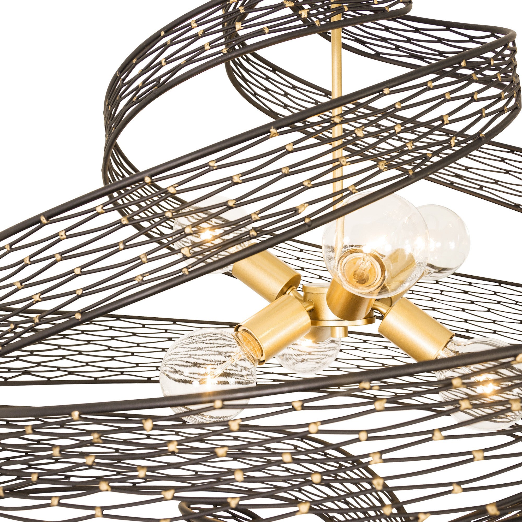 Flow 6 Light Large Twist Pendant - Matte Black/French Gold