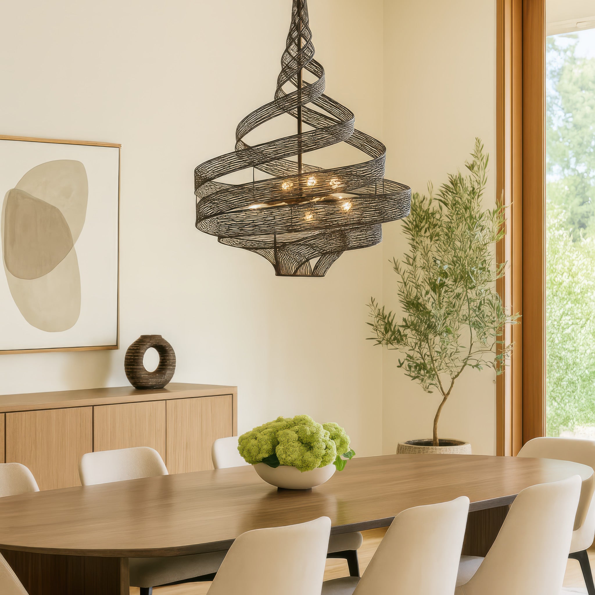 Flow 6 Light Large Twist Pendant - Matte Black/French Gold
