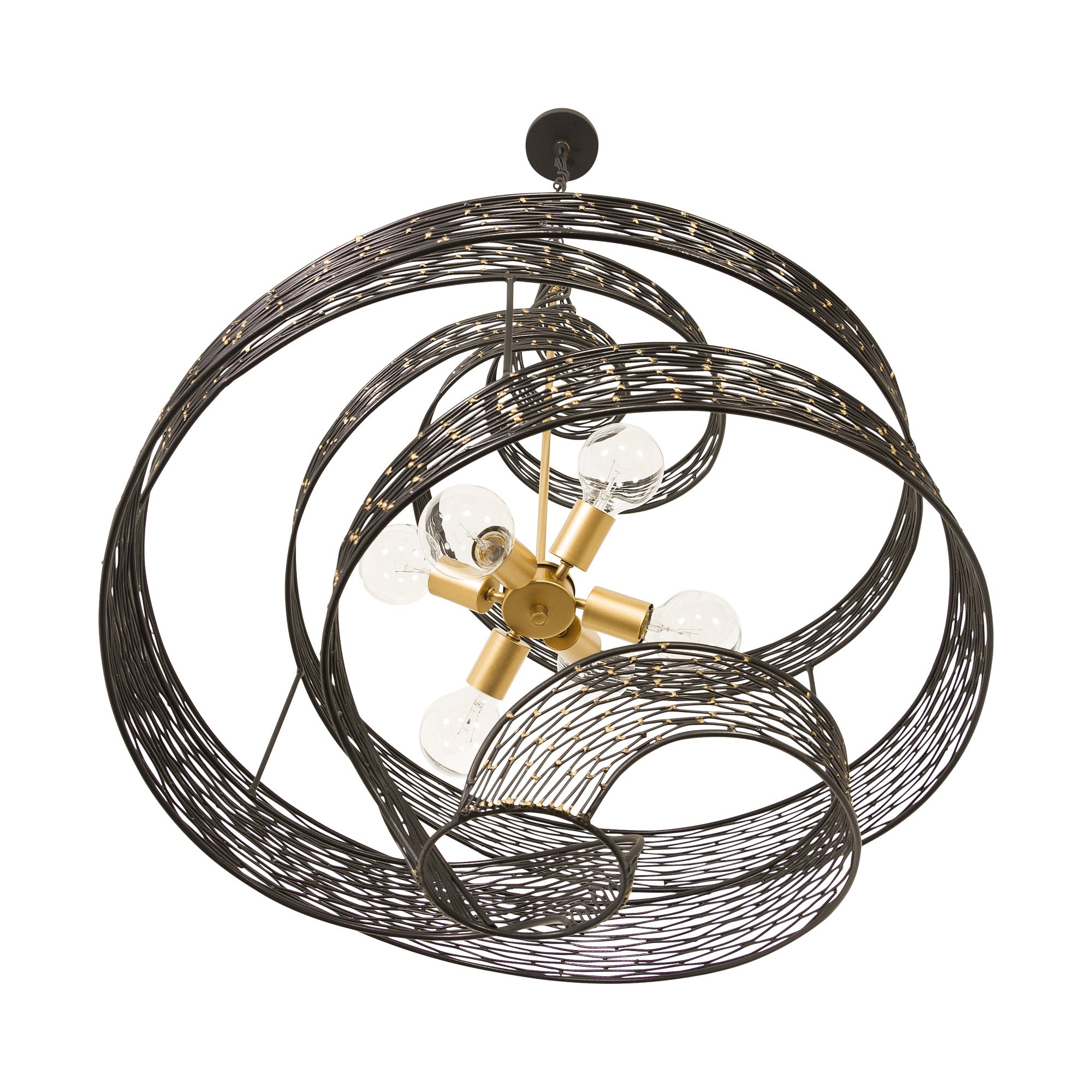 Flow 6 Light Twist Pendant - Matte Black/French Gold