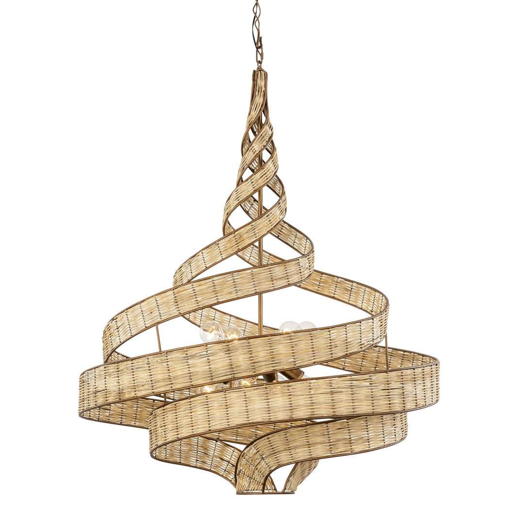 Flow 240P08BTR 8-Lt Twist Pendant Light - Baguette/Natural Rattan