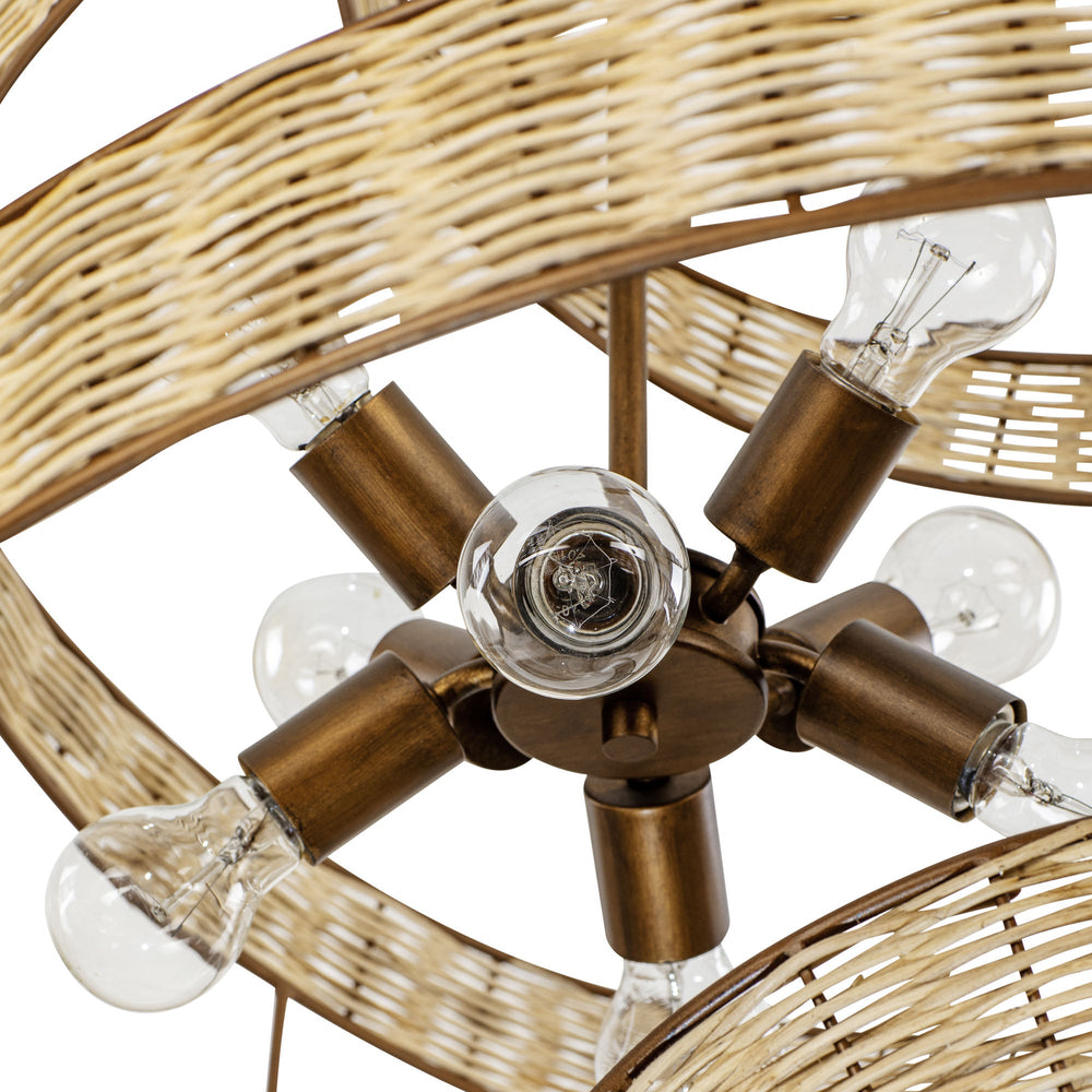 Flow 240P08BTR 8-Lt Twist Pendant Light - Baguette/Natural Rattan