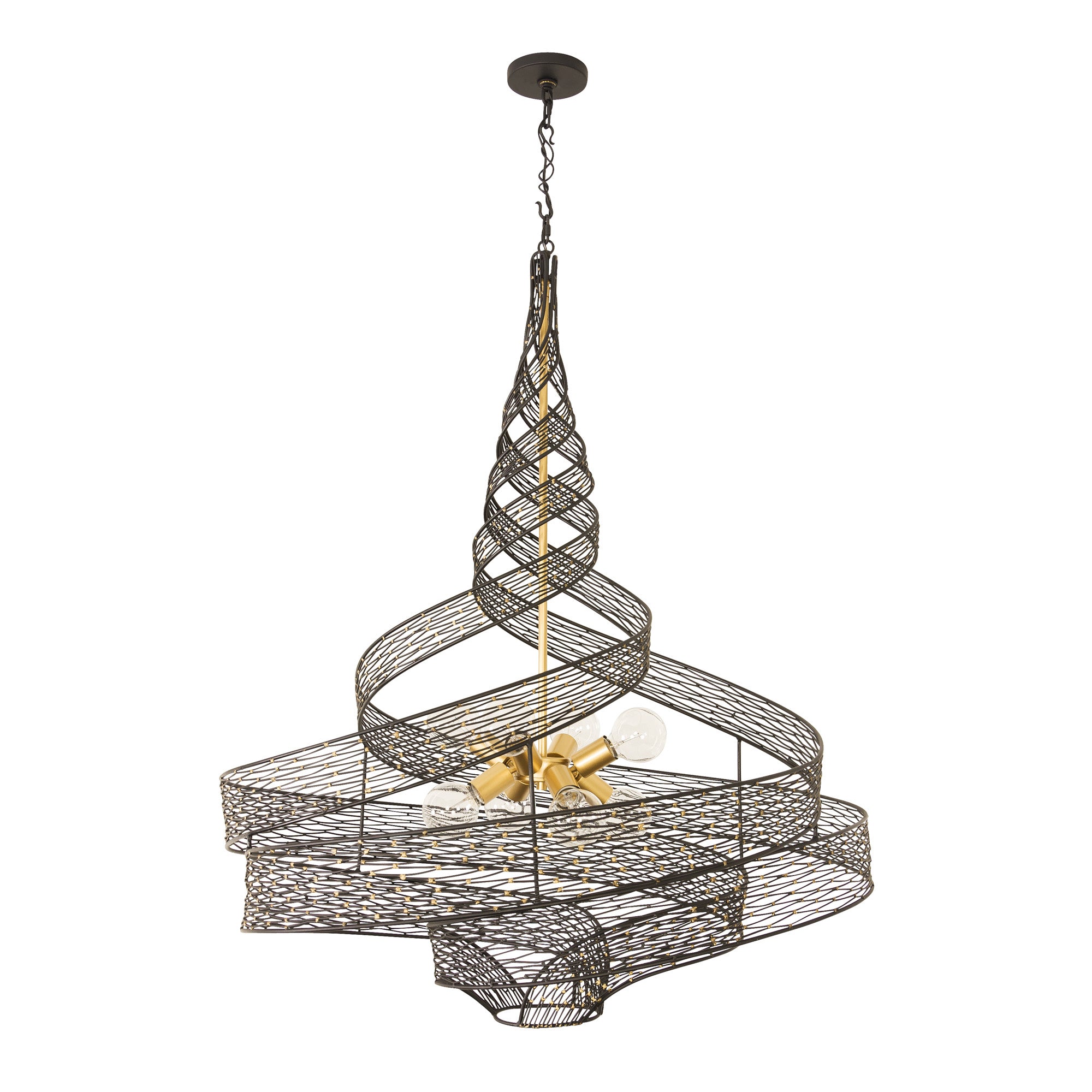 Flow 8 Light Twist Pendant - Matte Black/French Gold