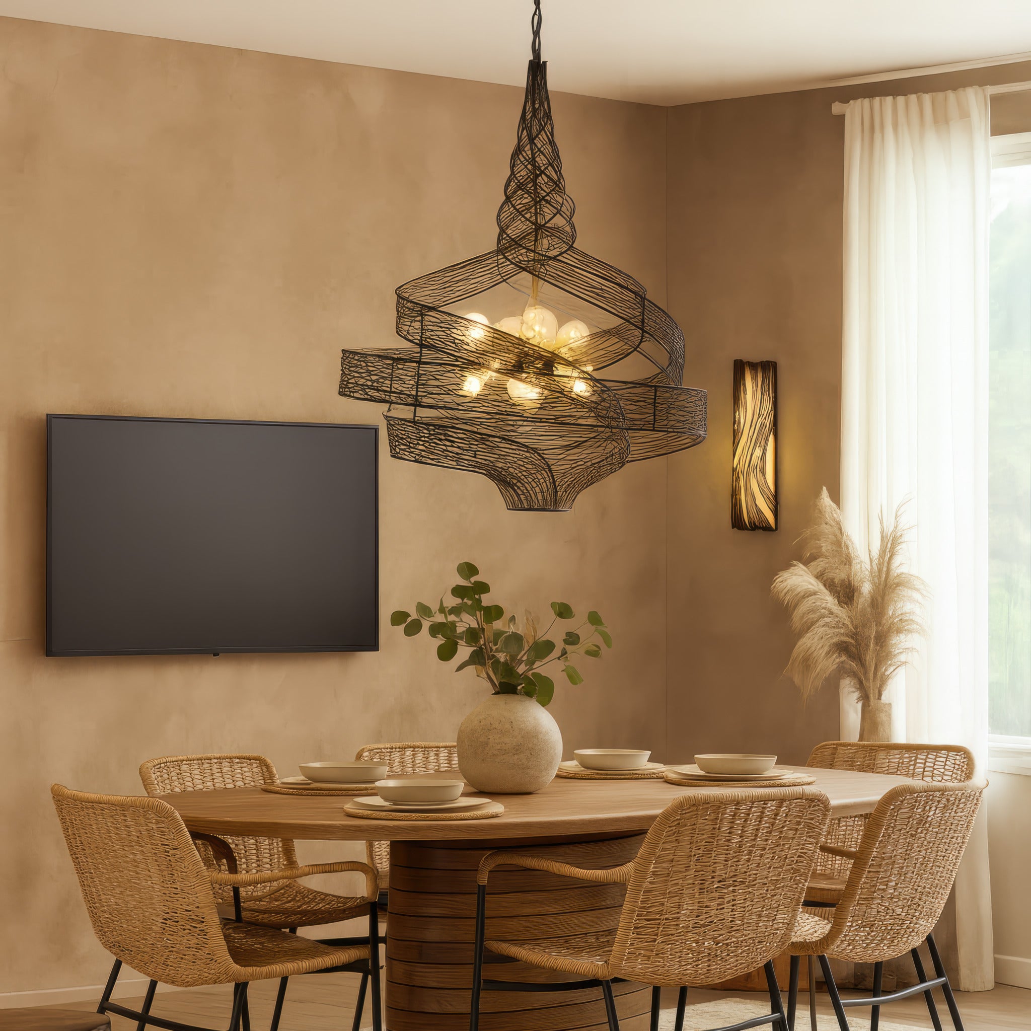 Flow 8 Light Twist Pendant - Matte Black/French Gold