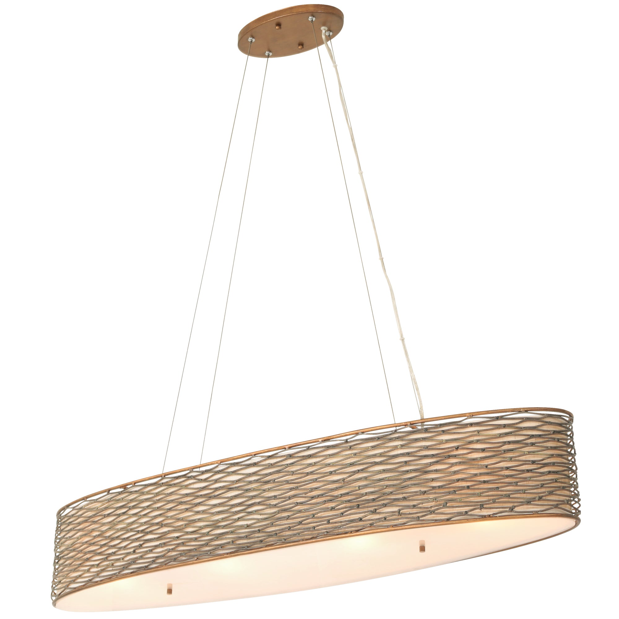 Flow 4 Light Oval Linear Pendant w/Fabric Shade - Hammered Ore