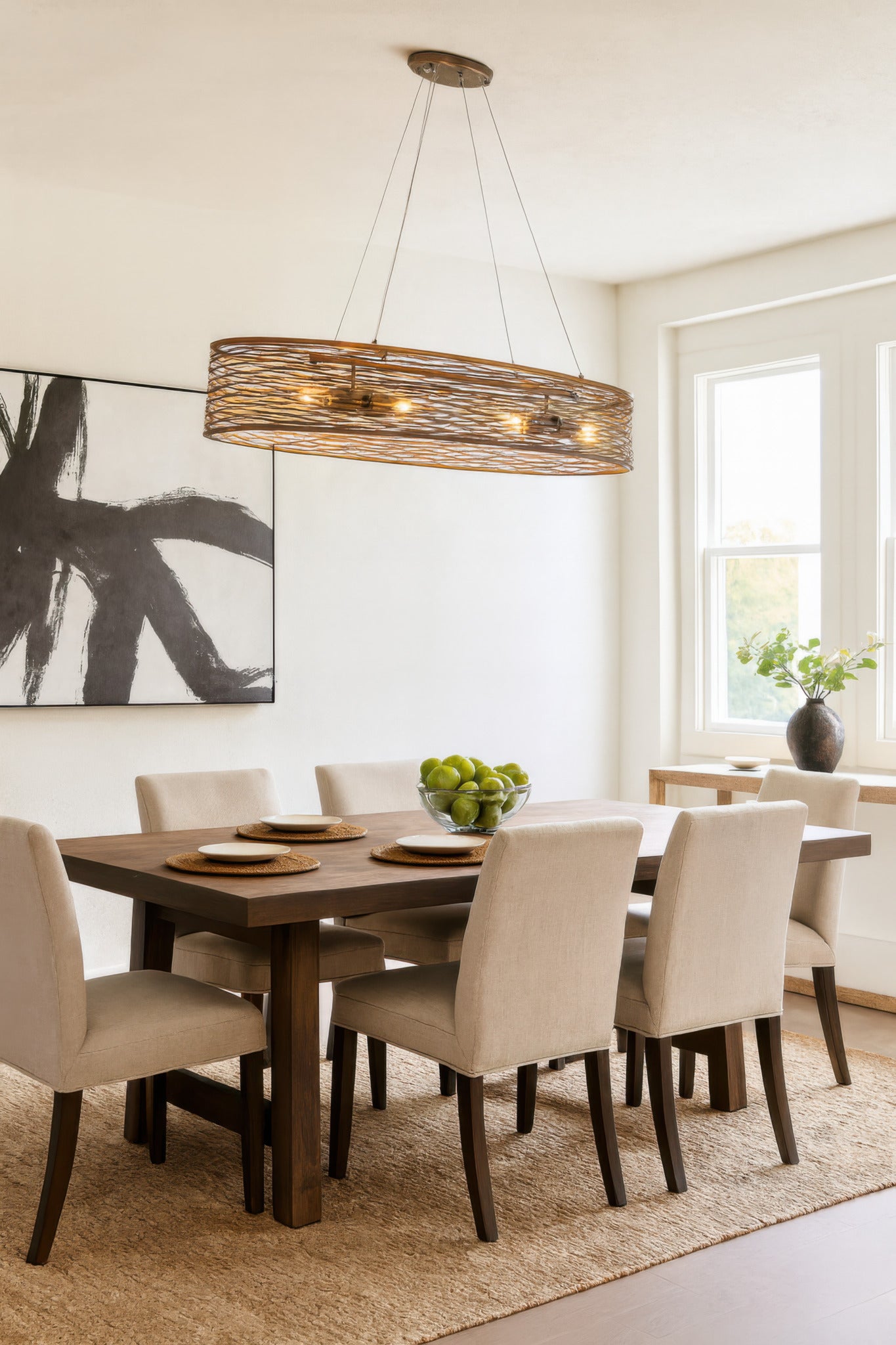 Flow 4-Light Oval Linear Pendant w/Fabric Shade - Hammered Ore