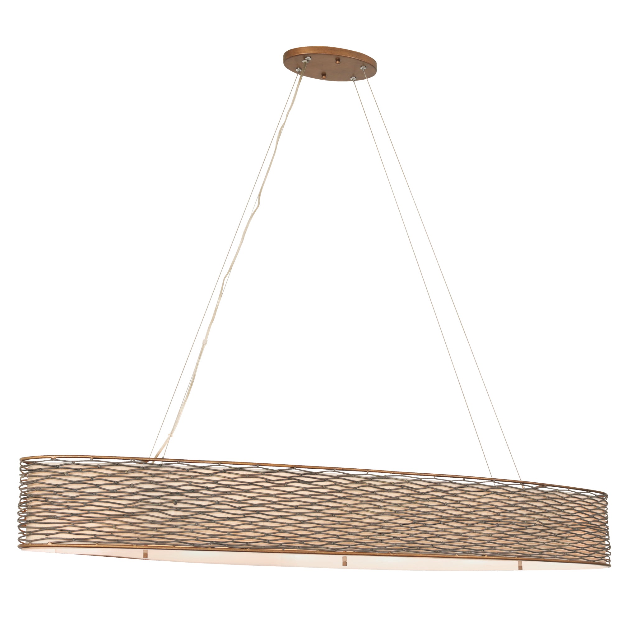 Flow 6 Light Oval Linear Pendant w/Fabric Shade - Hammered Ore