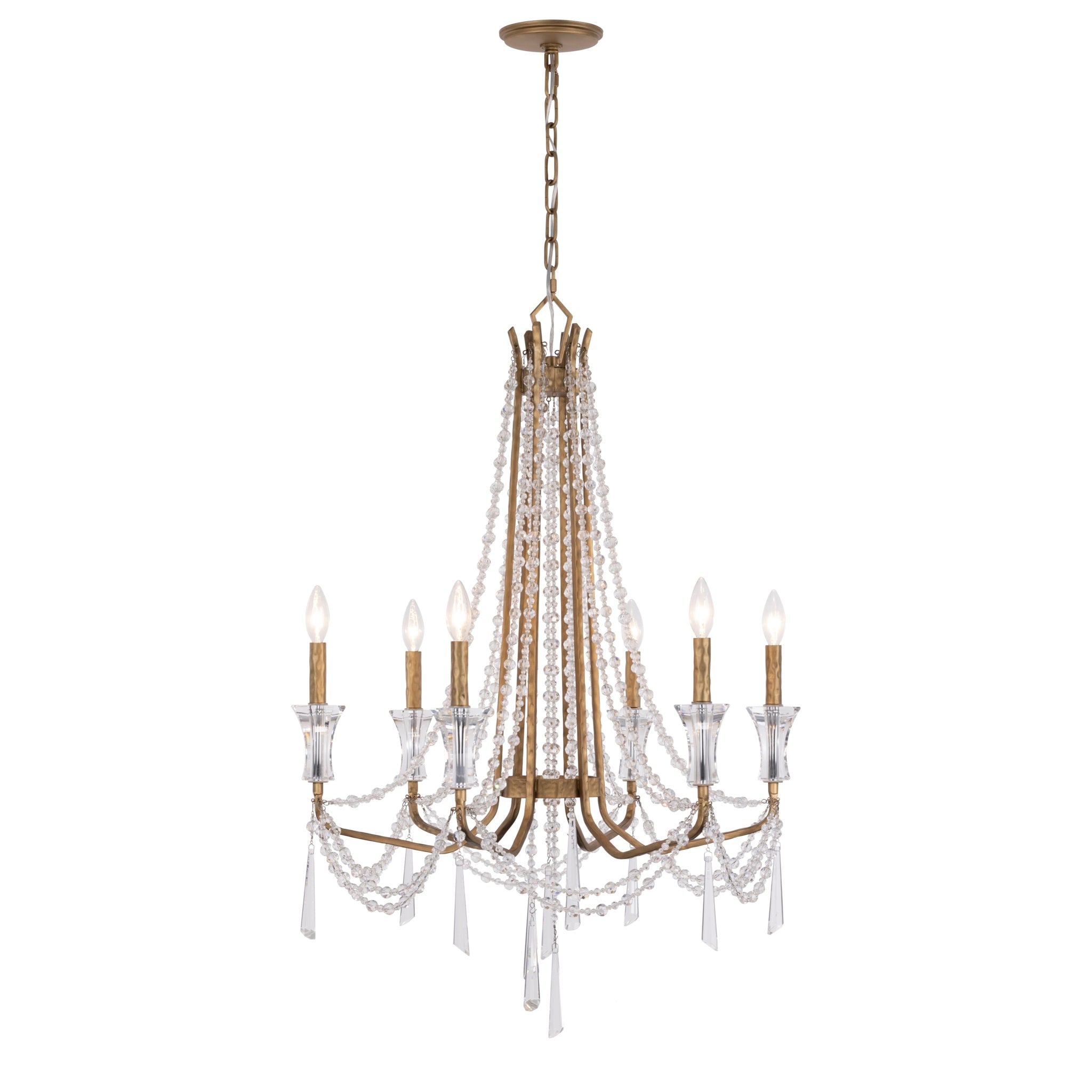 Barcelona 6 Light Crystal Chandelier - Brass Kisser