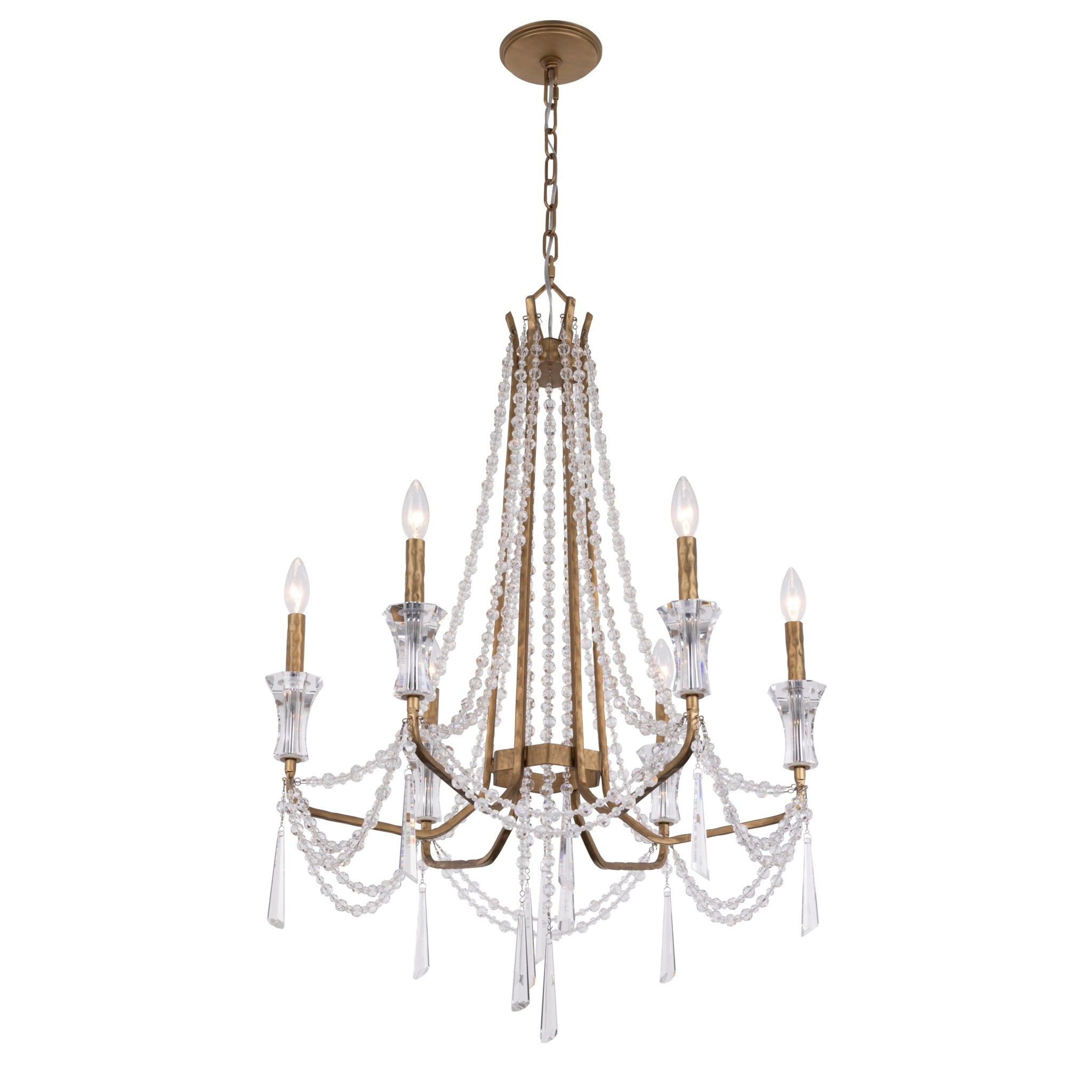 Barcelona 6 Light Crystal Chandelier - Brass Kisser