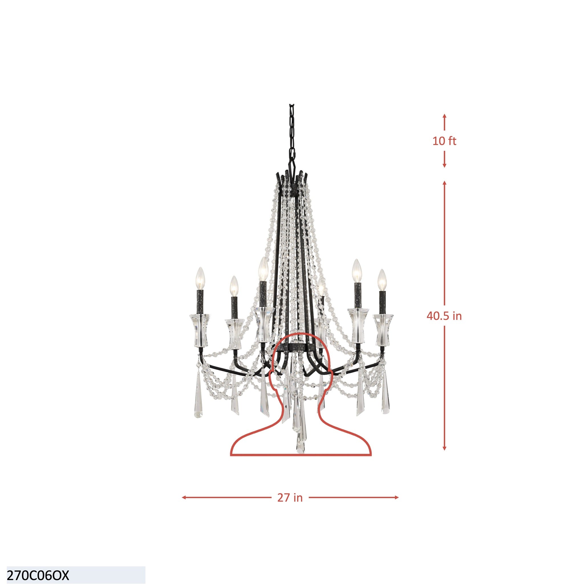 Barcelona 6 Light Crystal Chandelier - Onyx