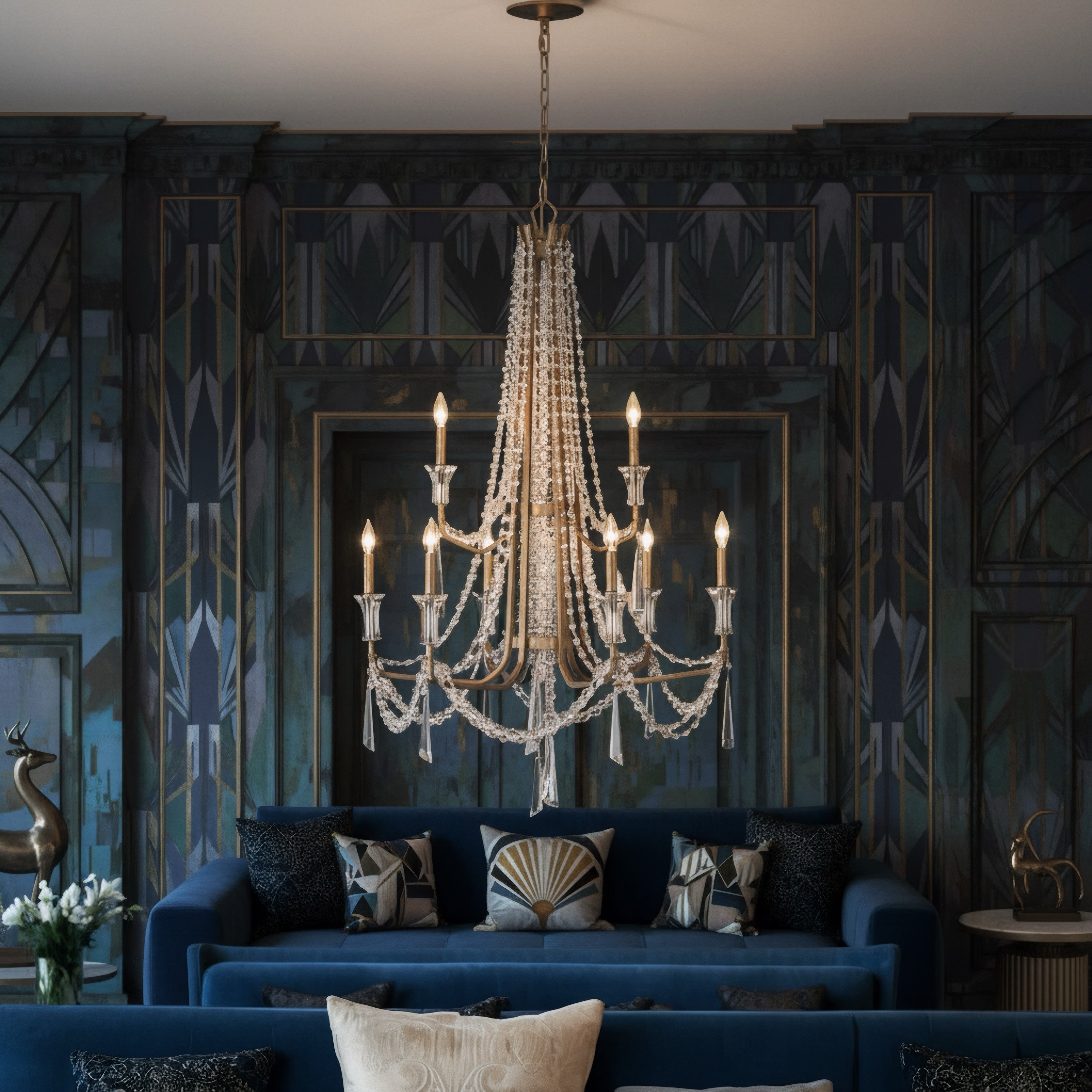 Barcelona 9 Light 2-Tier Chandelier - Brass Kisser