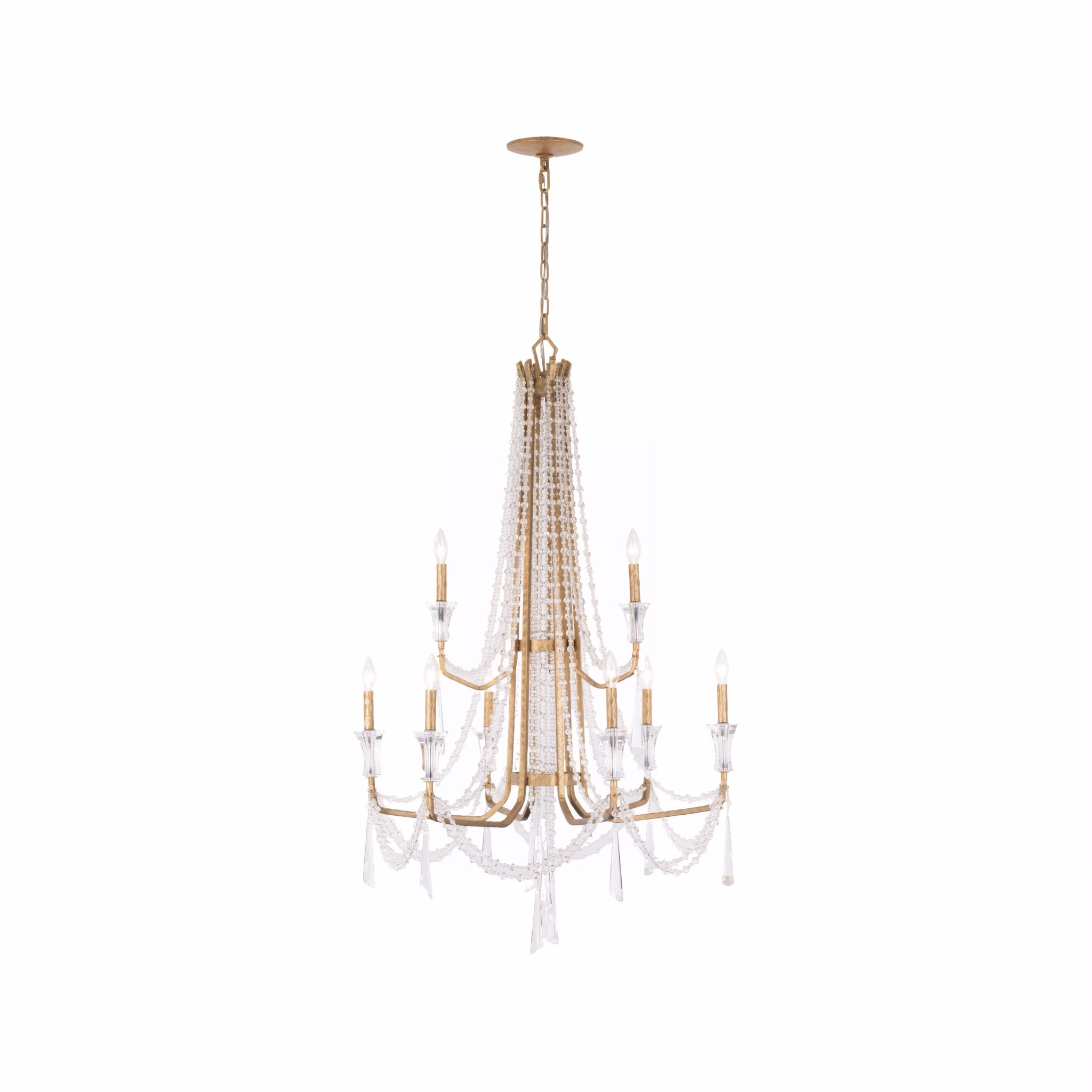 Barcelona 9 Light 2-Tier Crystal Chandelier - Brass Kisser