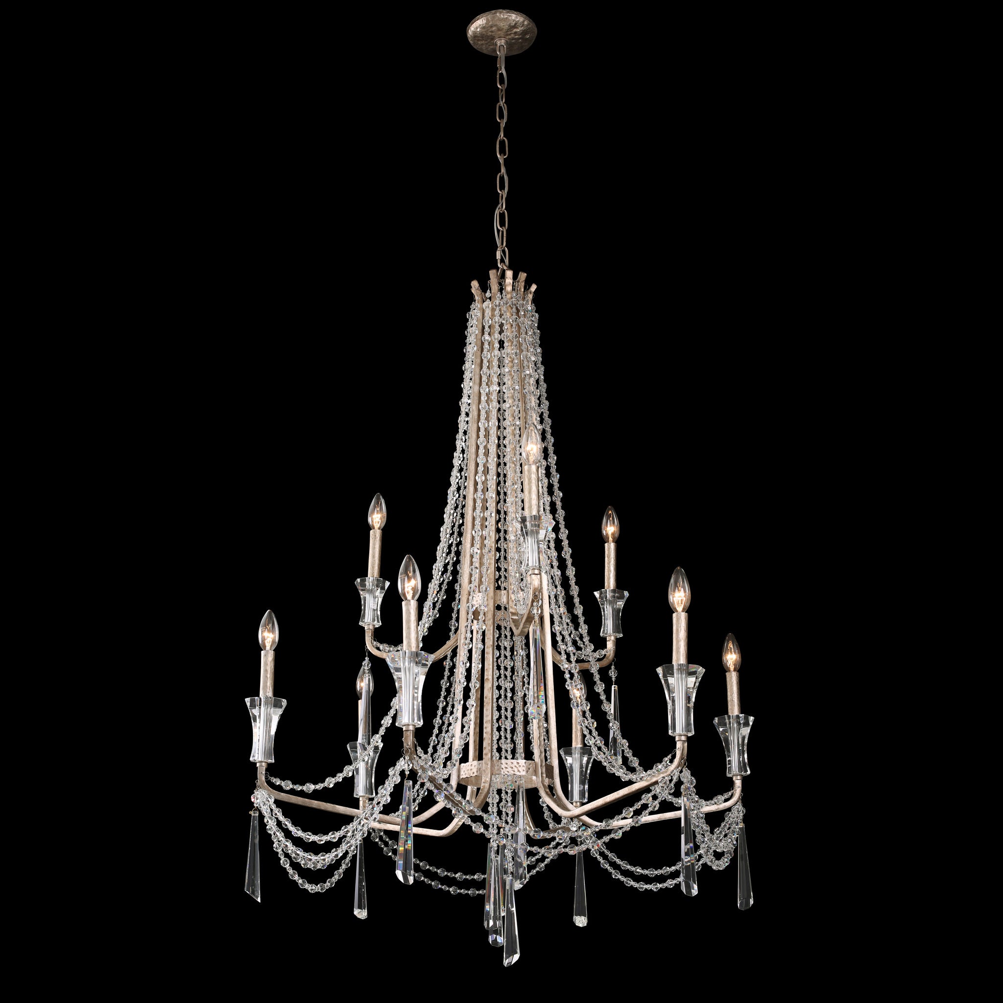 Barcelona 9 Light 2-Tier Crystal Chandelier - Transcend Silver