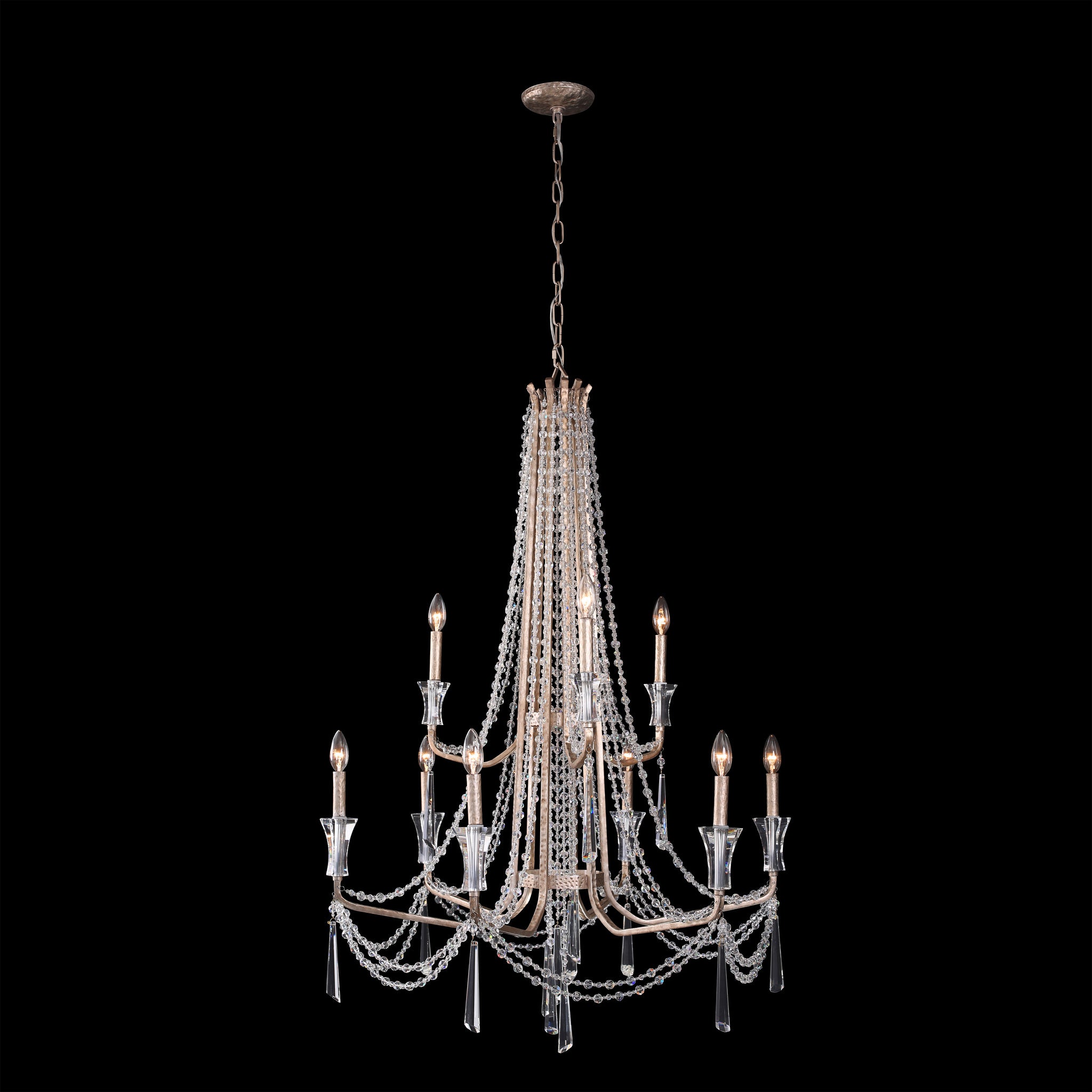 Barcelona 9 Light 2-Tier Crystal Chandelier - Transcend Silver