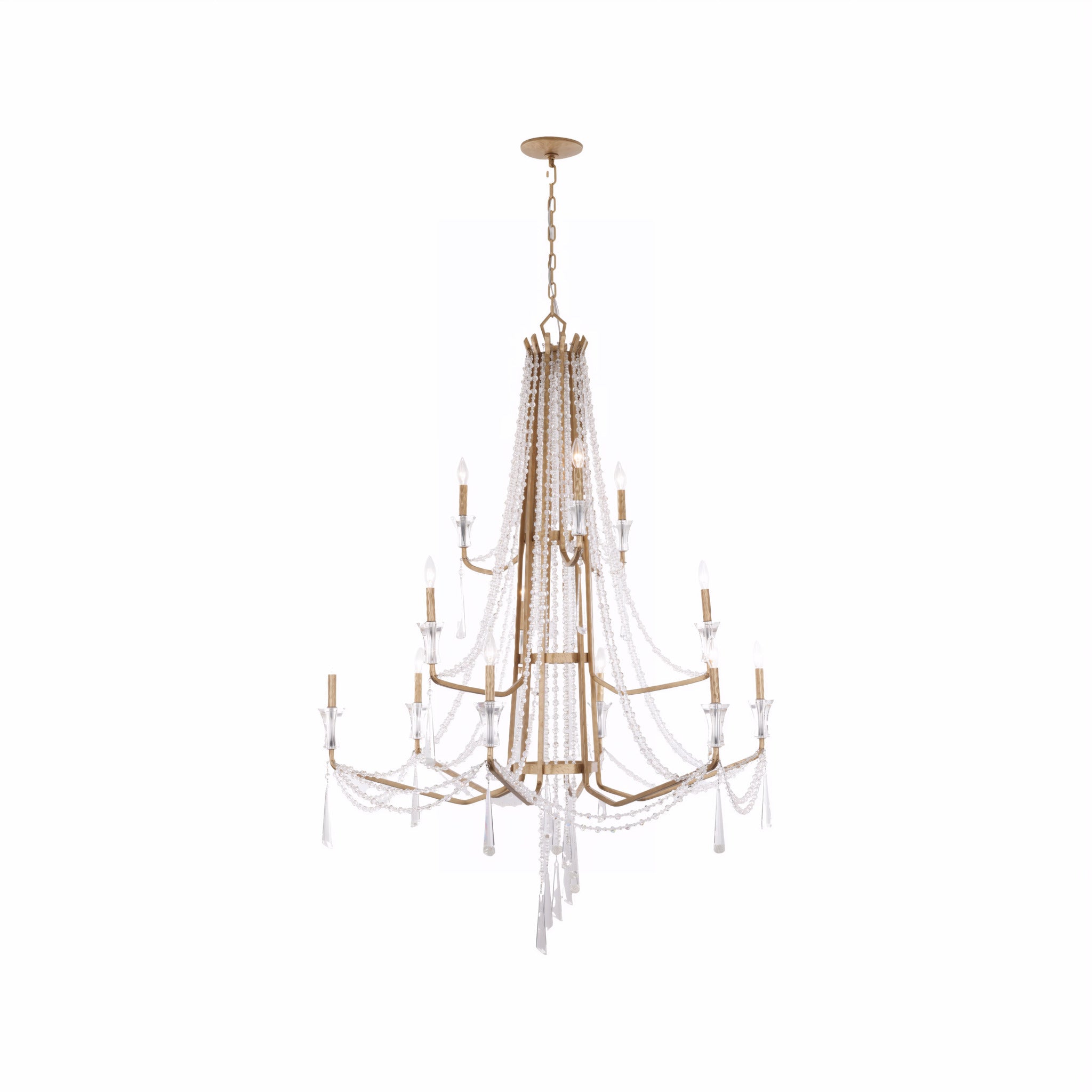 Barcelona 12 Light 3-Tier Crystal Chandelier - Brass Kisser