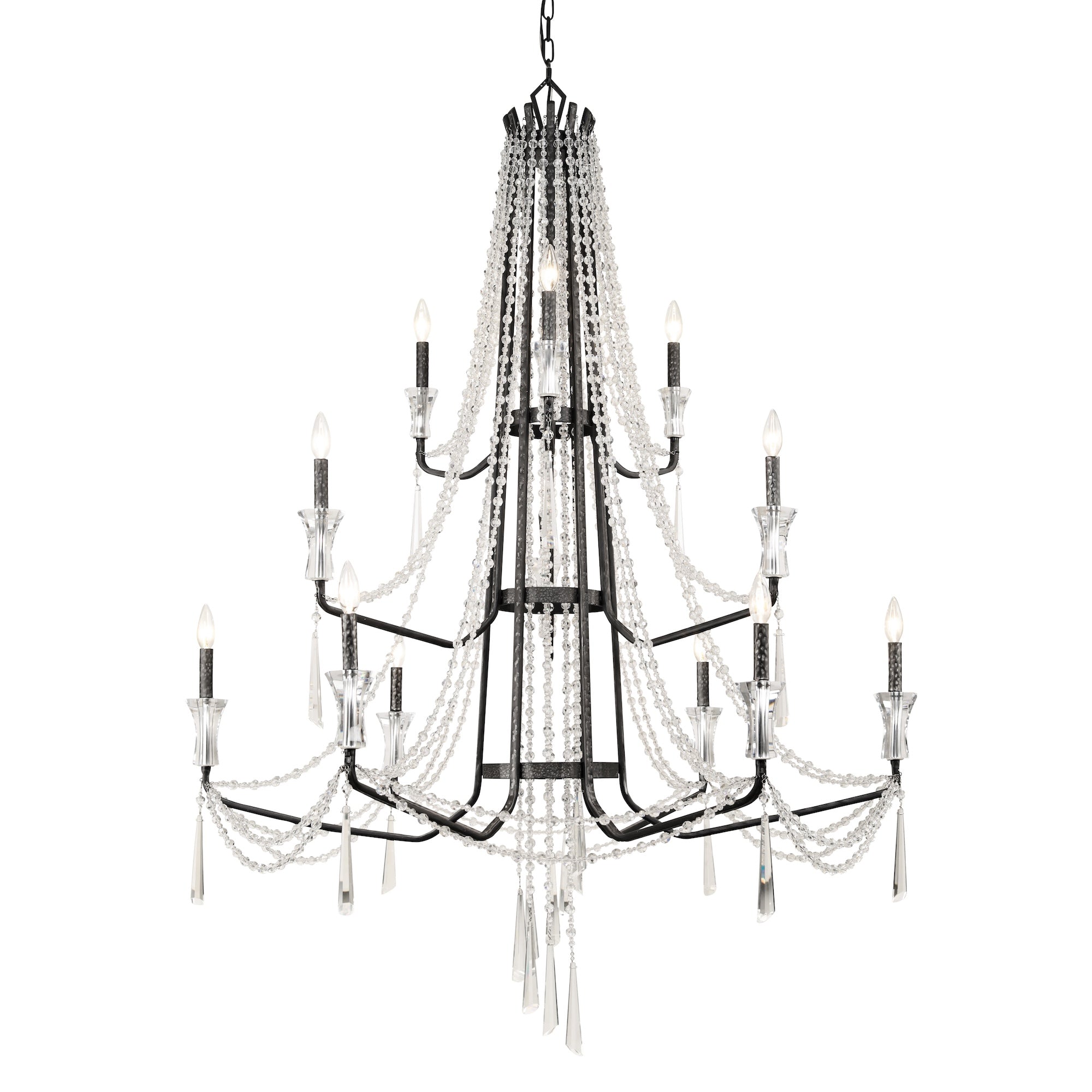 Barcelona 12-Light 3-Tier Crystal Chandelier - Onyx