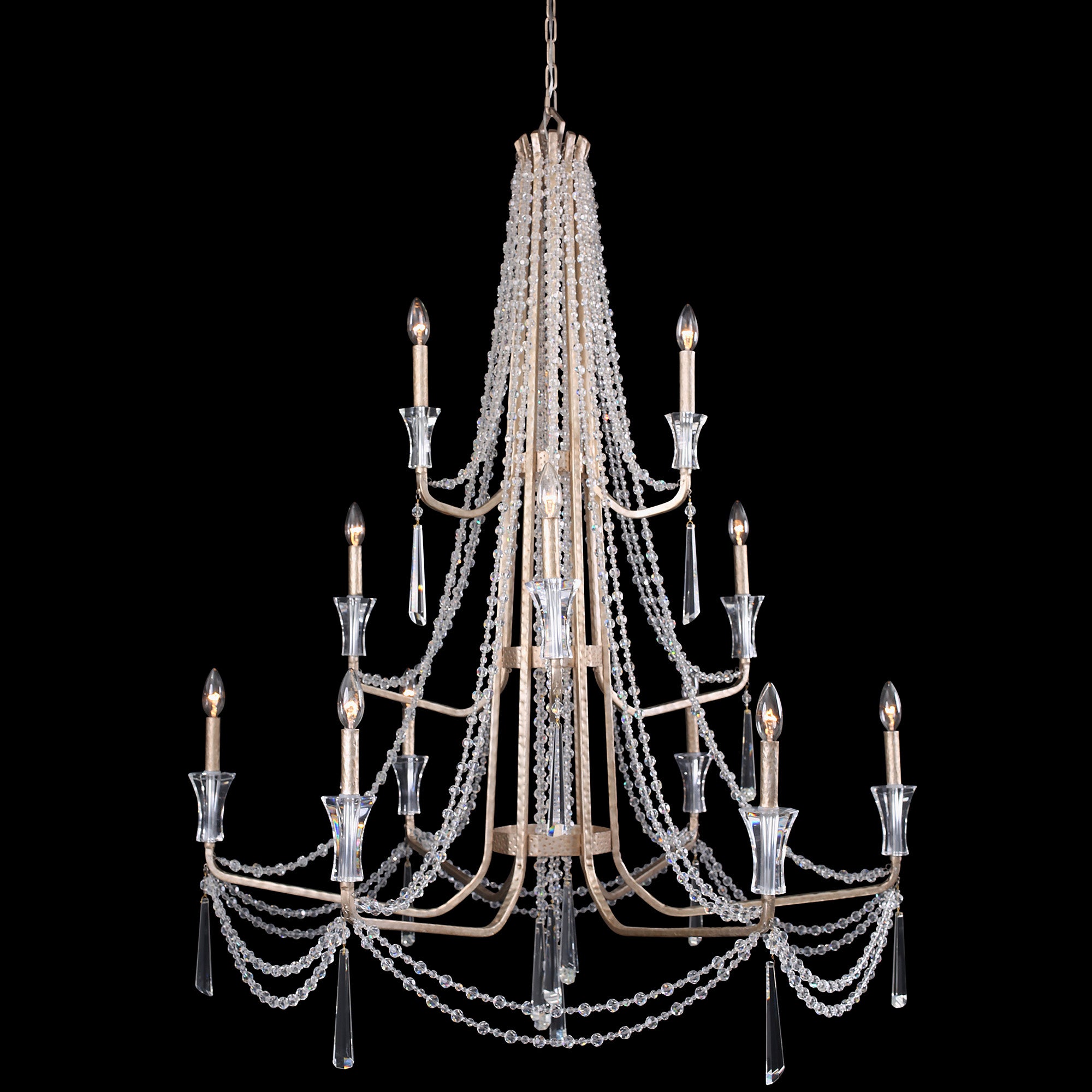 Barcelona 12-Light 3-Tier Crystal Chandelier - Transcend Silver