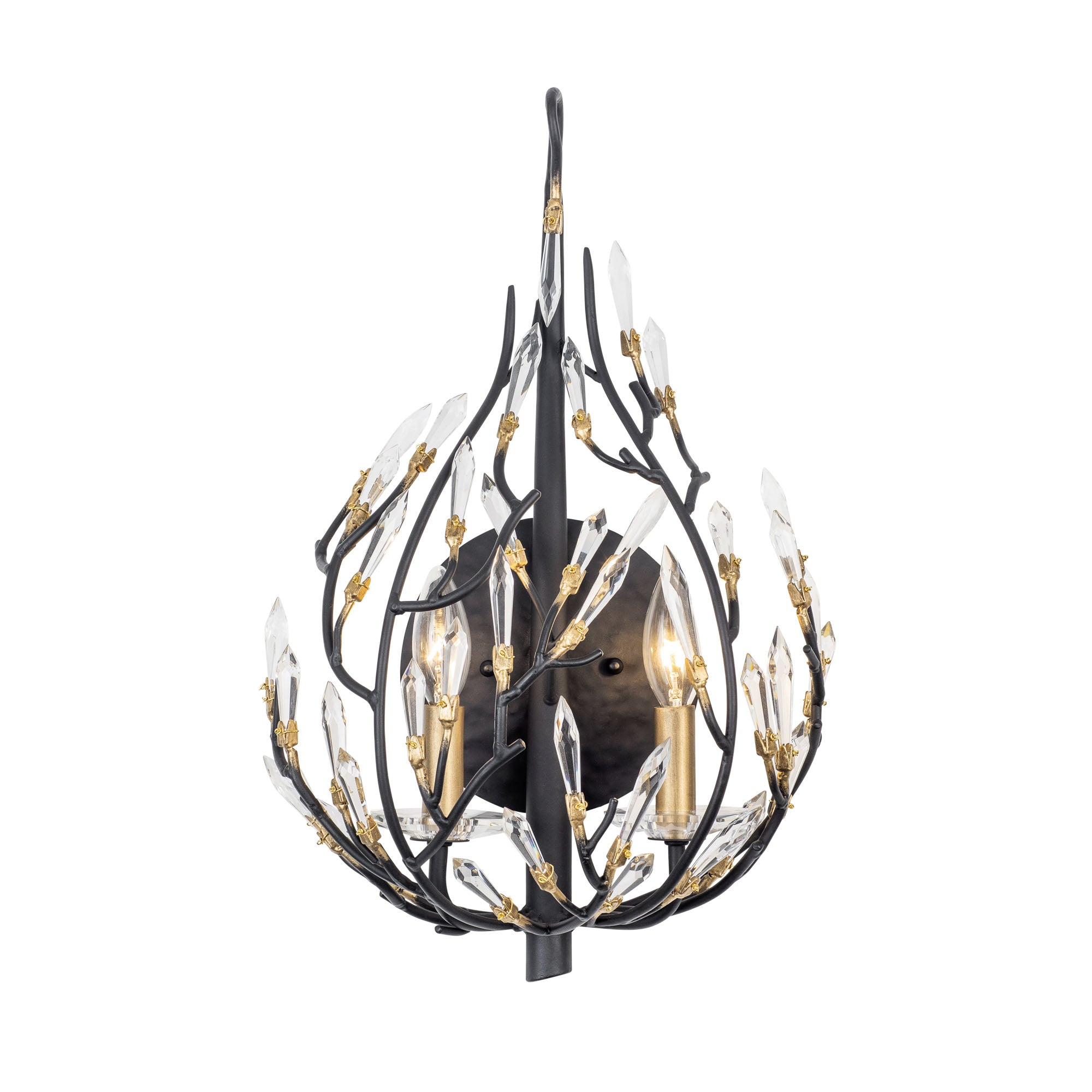 Bask 2 Light Crystal Sconce - Matte Black/French Gold