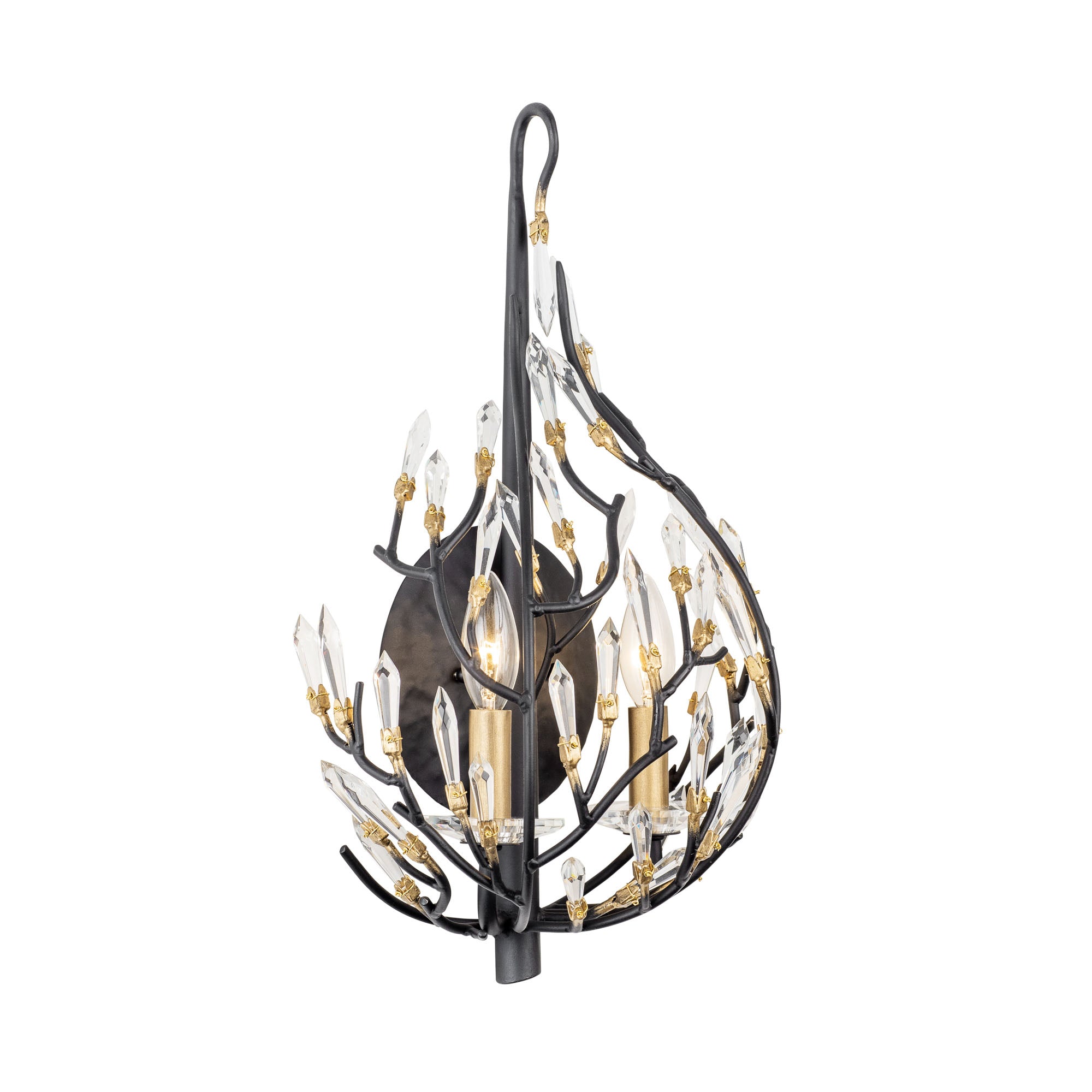 Bask 2 Light Crystal Sconce - Matte Black/French Gold