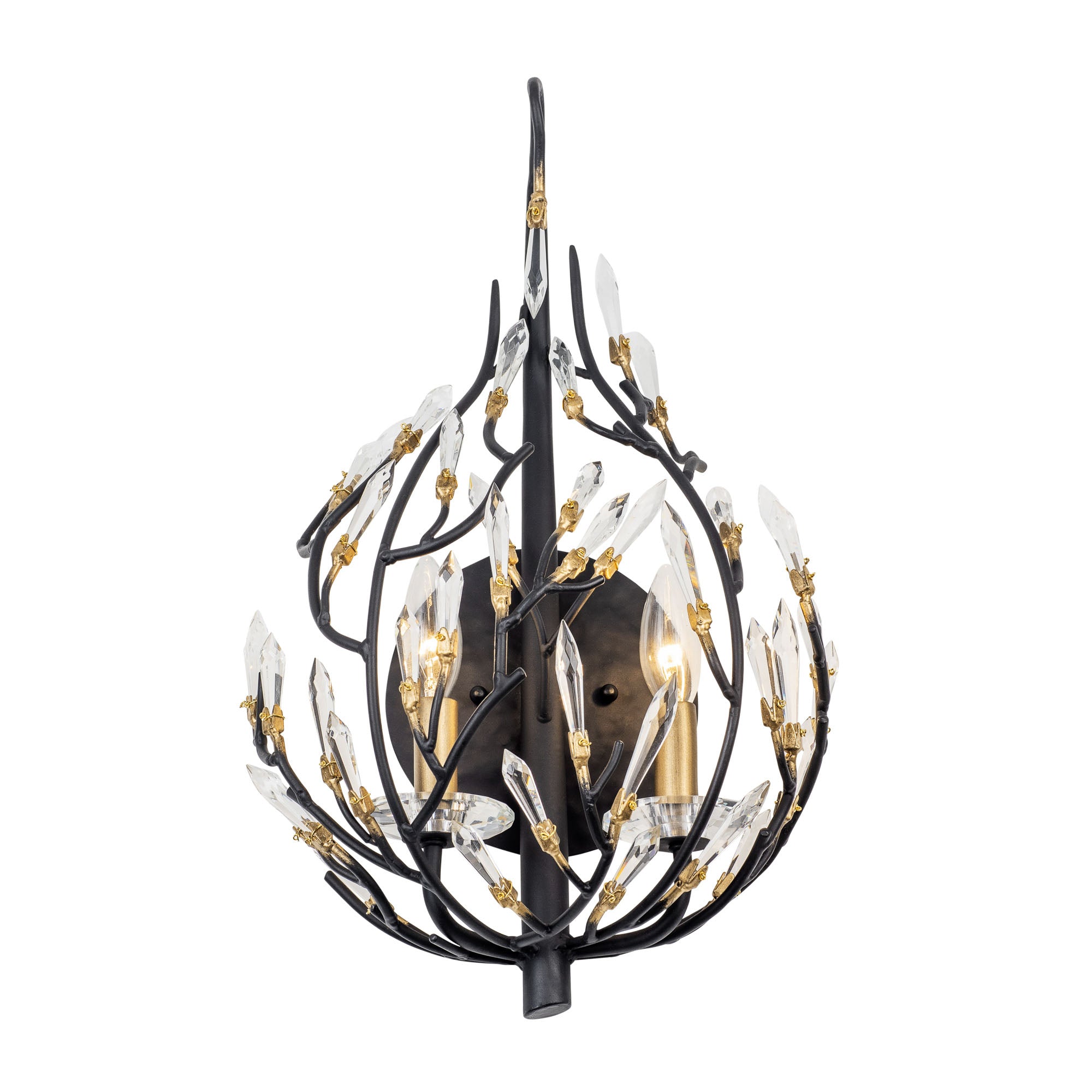 Bask 2 Light Crystal Sconce - Matte Black/French Gold