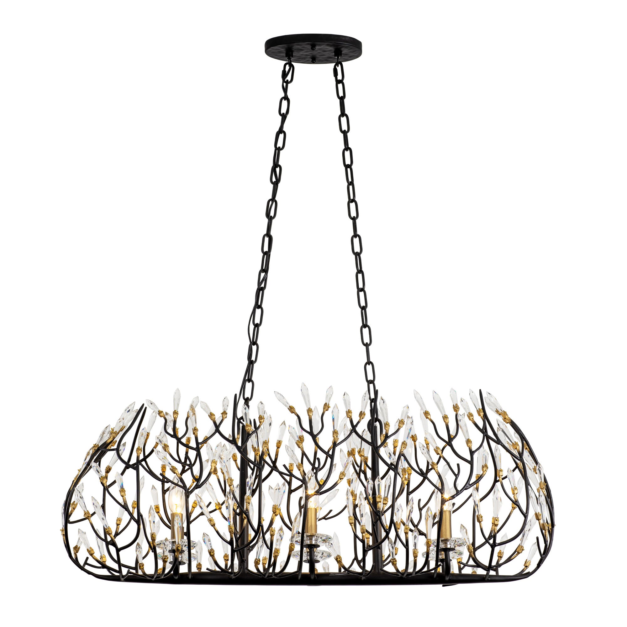 Bask 6 Light Crystal Linear Pendant - Matte Black/French Gold