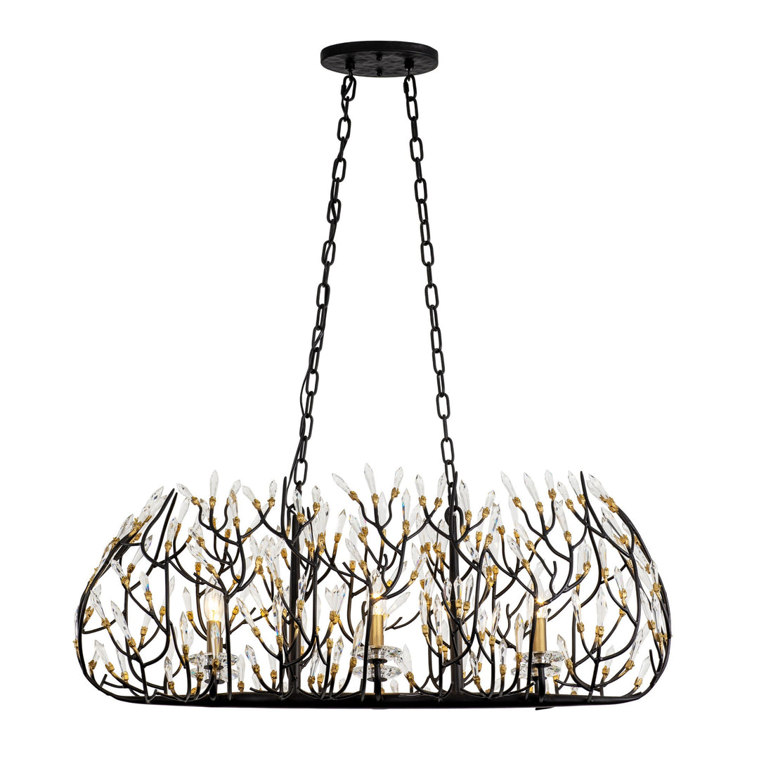 Bask 271N06MBFG 6-Lt Crystal Kitchen Pendant Light - Matte Black/French Gold