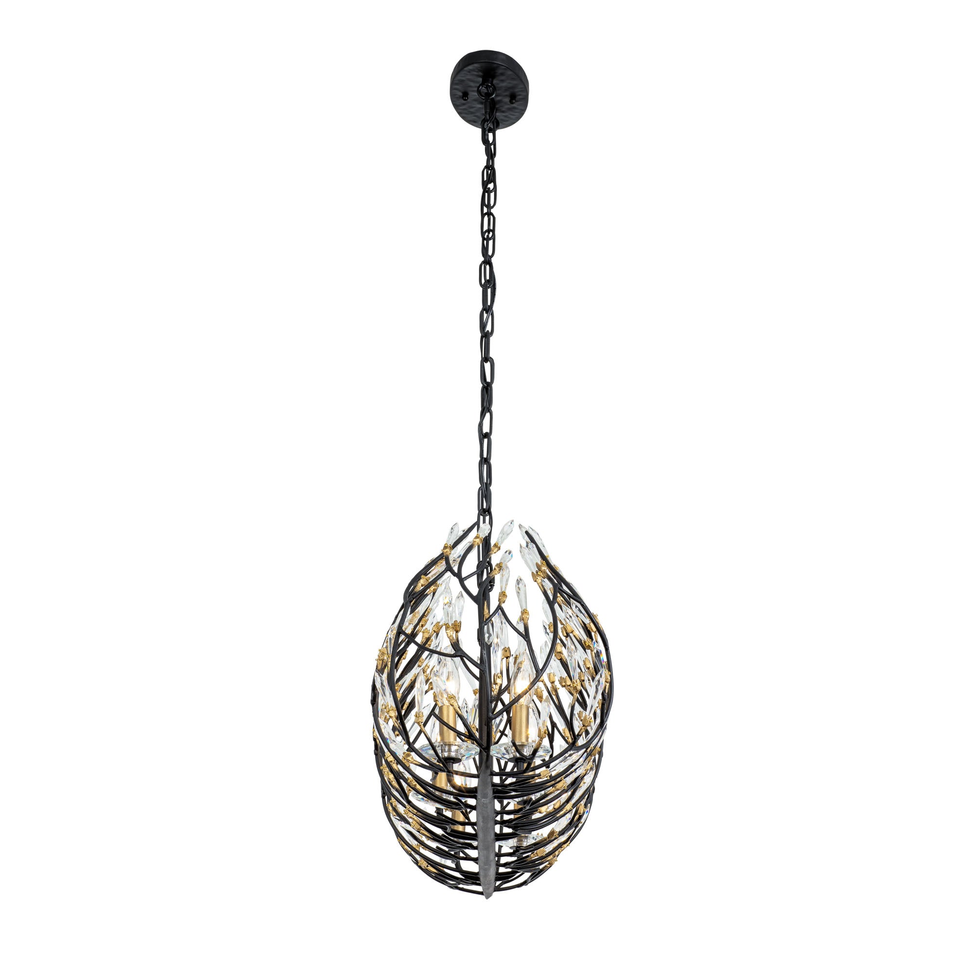 Bask 6 Light Crystal Linear Pendant - Matte Black/French Gold