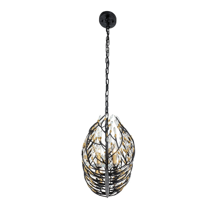 Bask 271N06MBFG 6-Lt Crystal Kitchen Pendant Light - Matte Black/French Gold