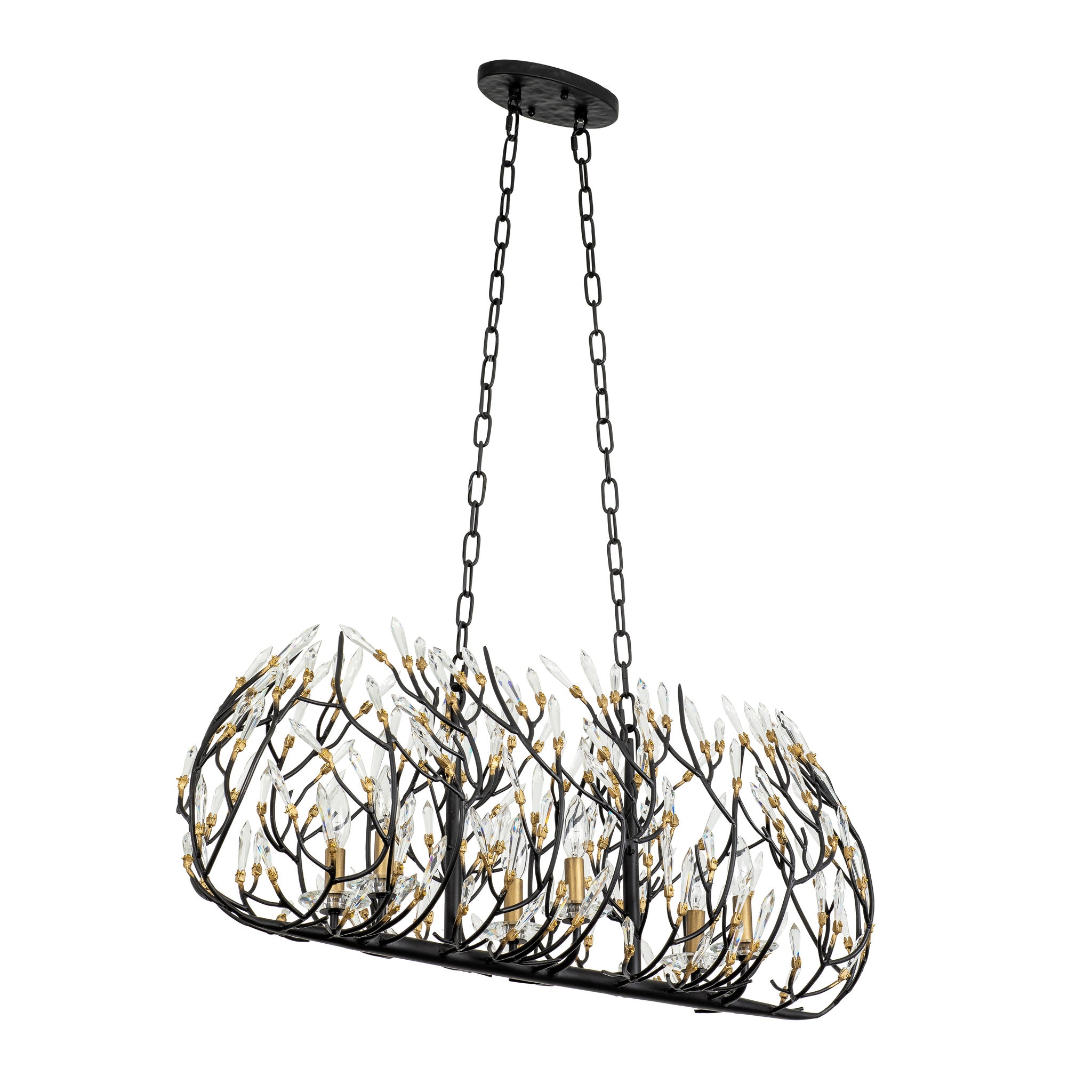 Bask 6 Light Crystal Linear Pendant - Matte Black/French Gold