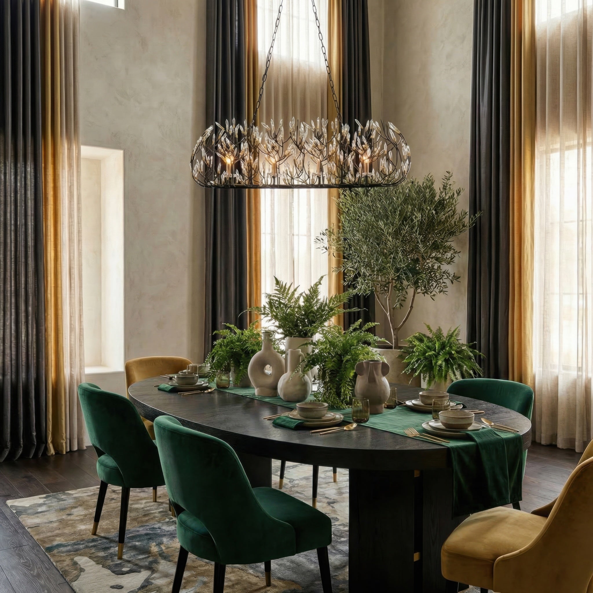 Bask 6 Light Crystal Linear Pendant - Matte Black/French Gold