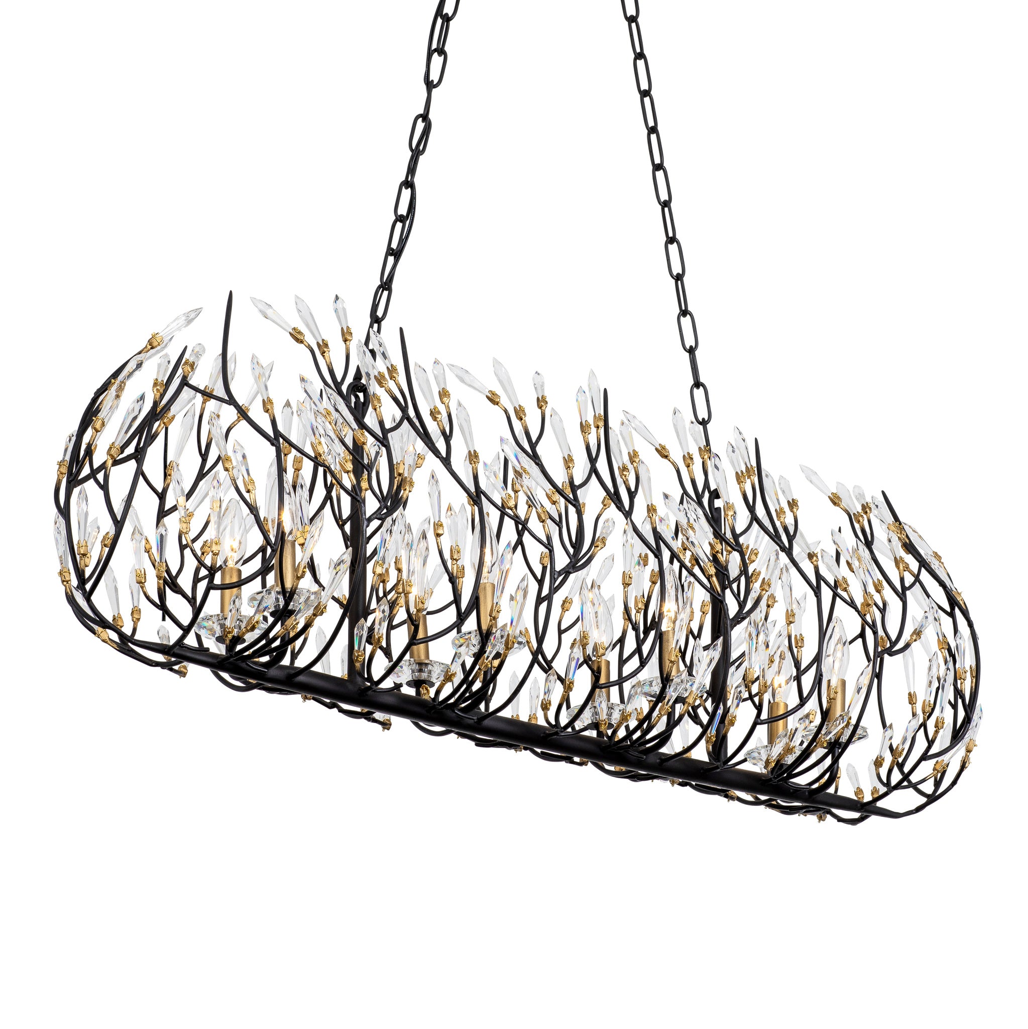 Bask 8 Light Crystal Linear Pendant - Matte Black/French Gold