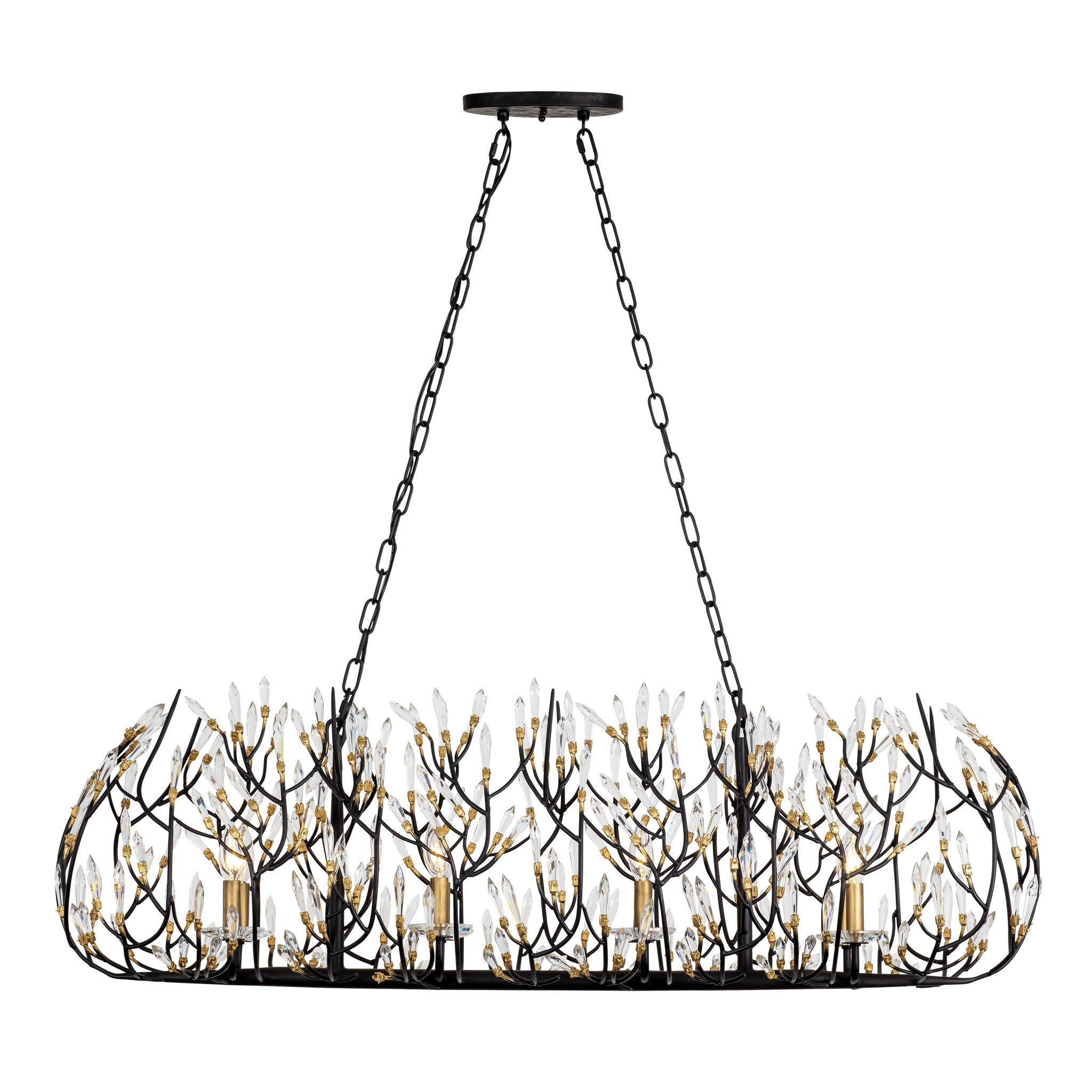 Bask 8 Light Crystal Linear Pendant - Matte Black/French Gold