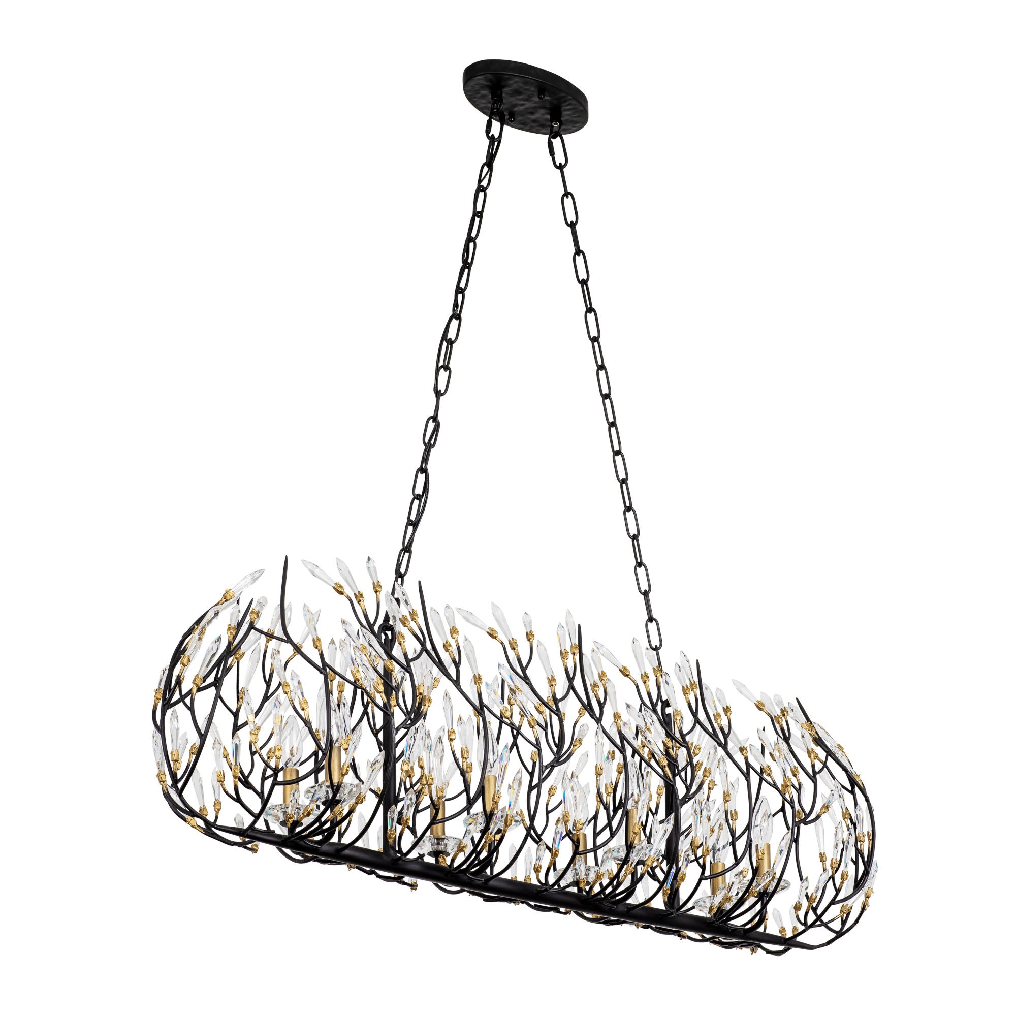 Bask 8 Light Crystal Linear Pendant - Matte Black/French Gold