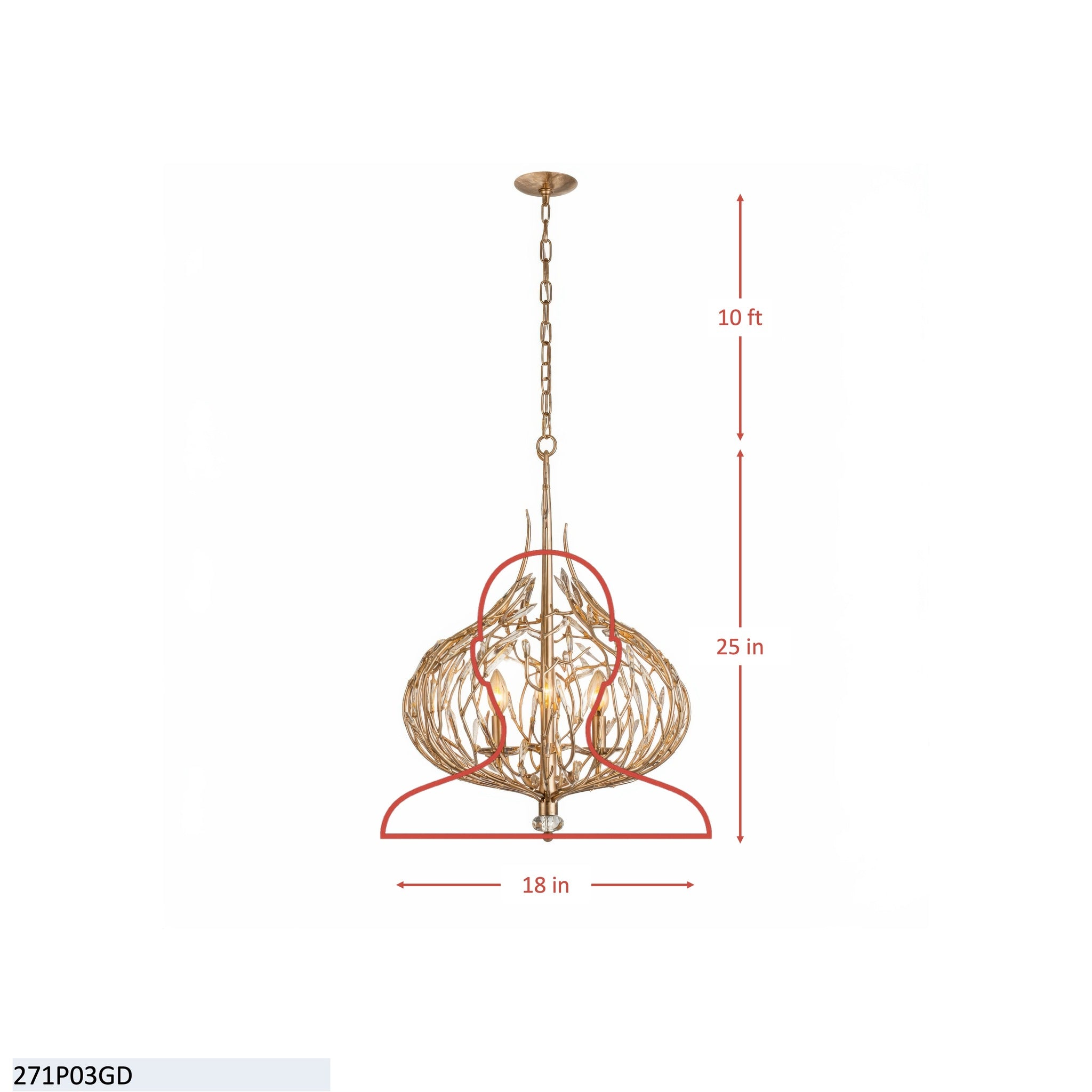 Bask 3 Light Crystal Pendant - Matte Black/French Gold