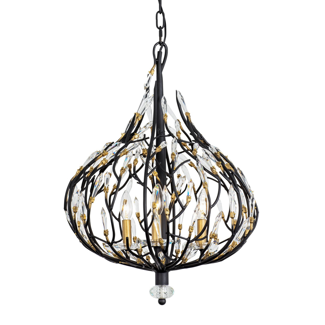 Bask 271P03MBFG 3-Lt Crystal Pendant Light - Matte Black/French Gold