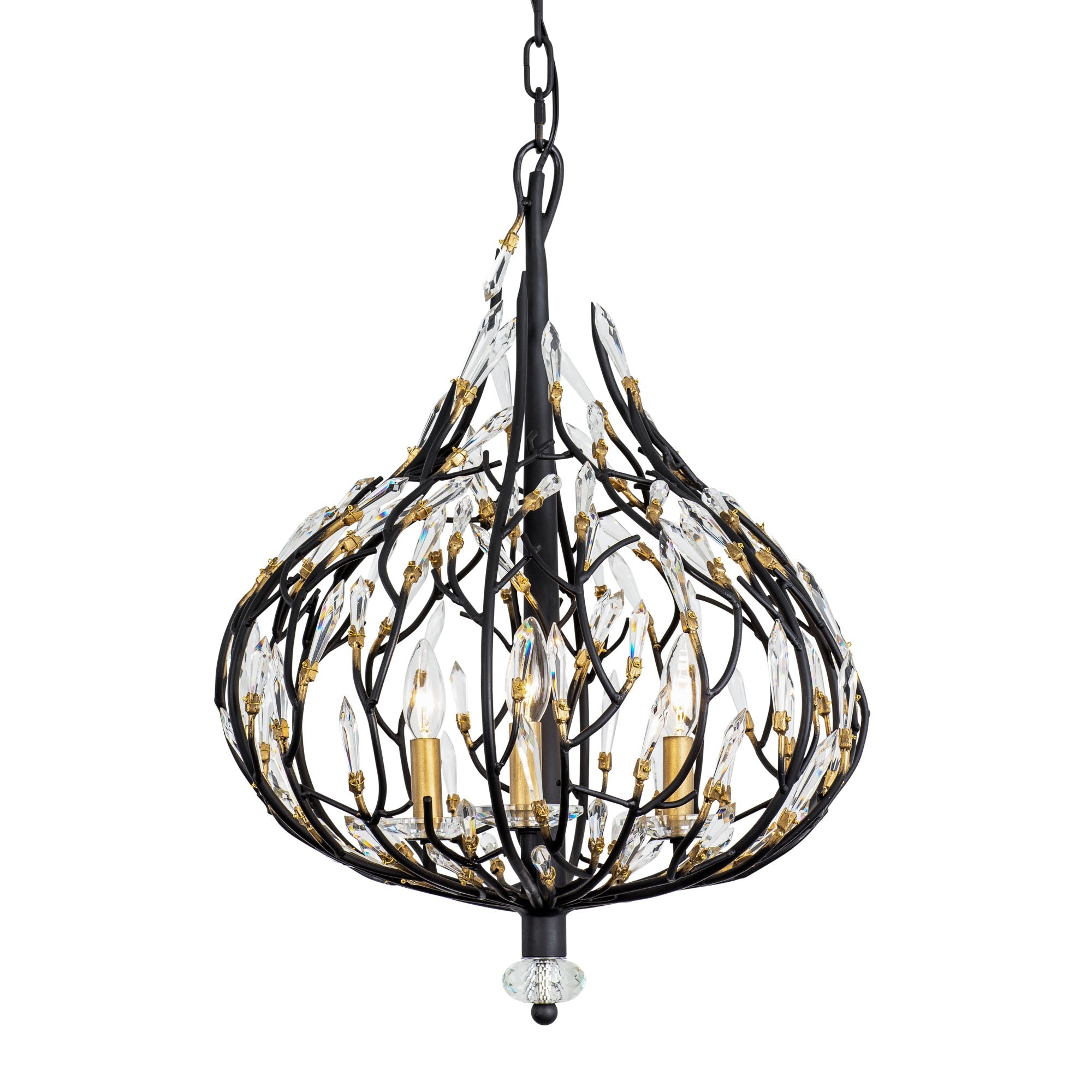 Bask 271P03MBFG 3-Lt Crystal Pendant Light - Matte Black/French Gold
