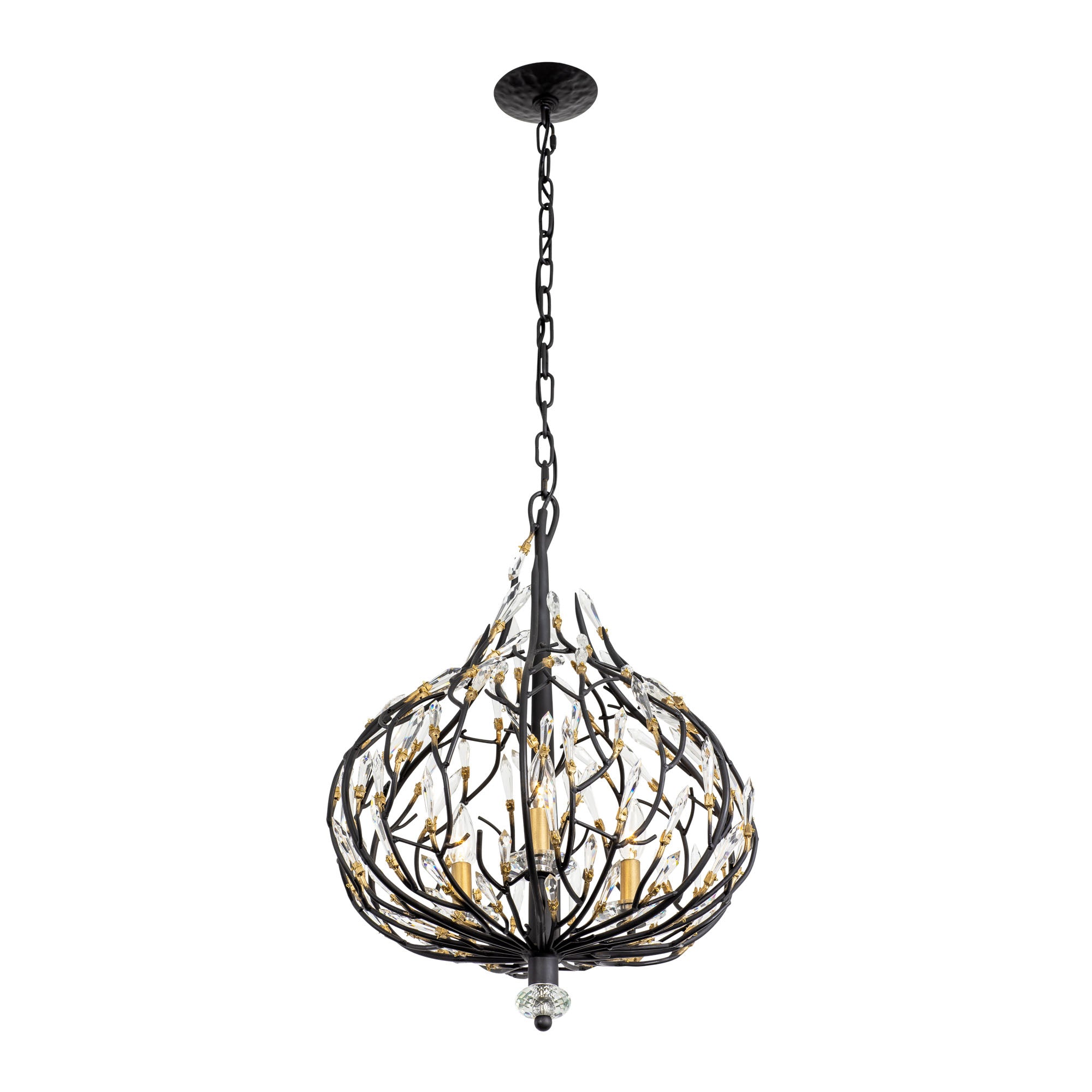Bask 3 Light Crystal Pendant - Matte Black/French Gold