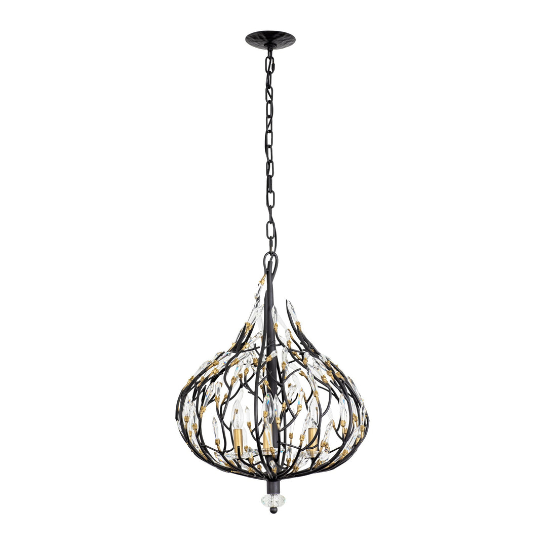 Bask 271P03MBFG 3-Lt Crystal Pendant Light - Matte Black/French Gold