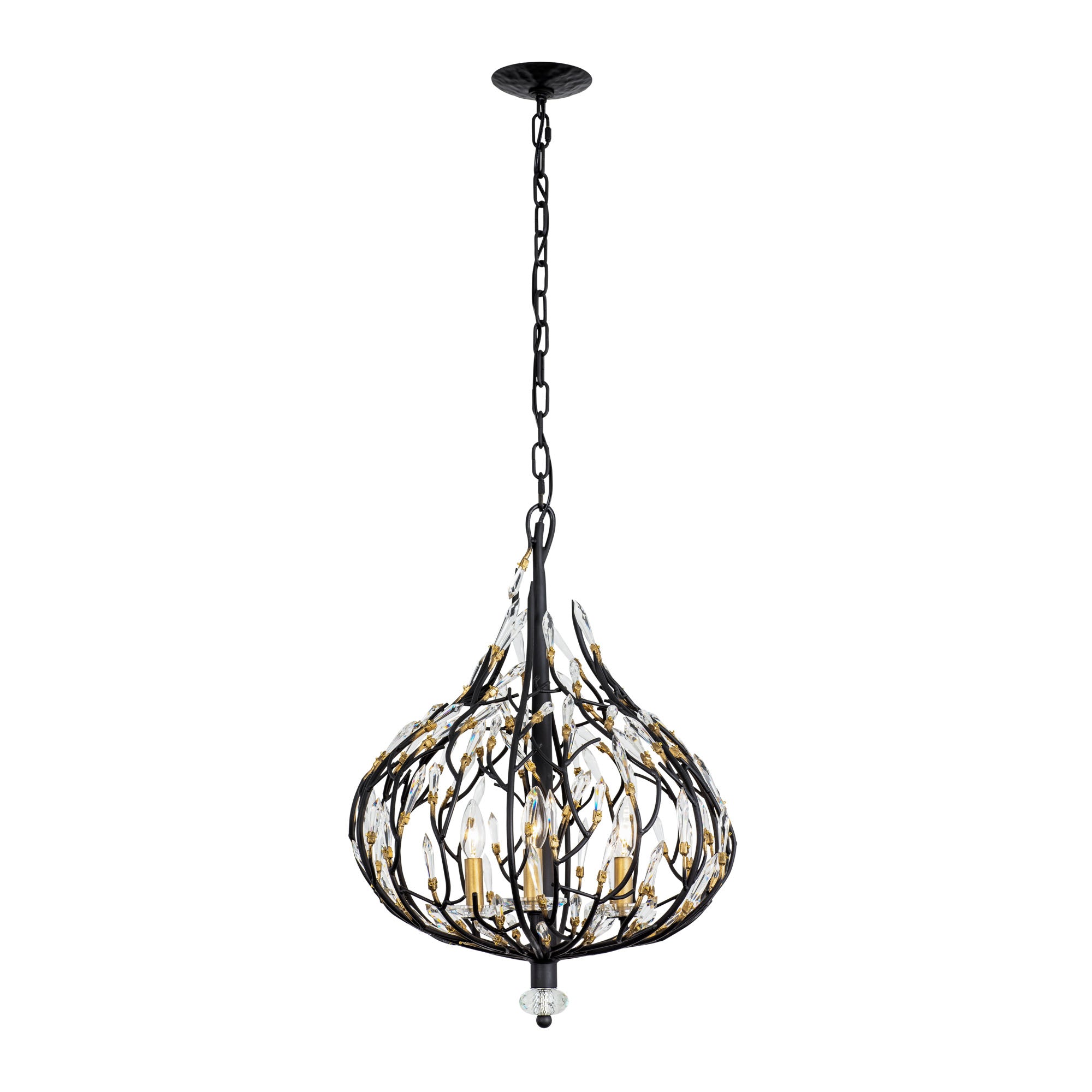 Bask 3 Light Crystal Pendant - Matte Black/French Gold