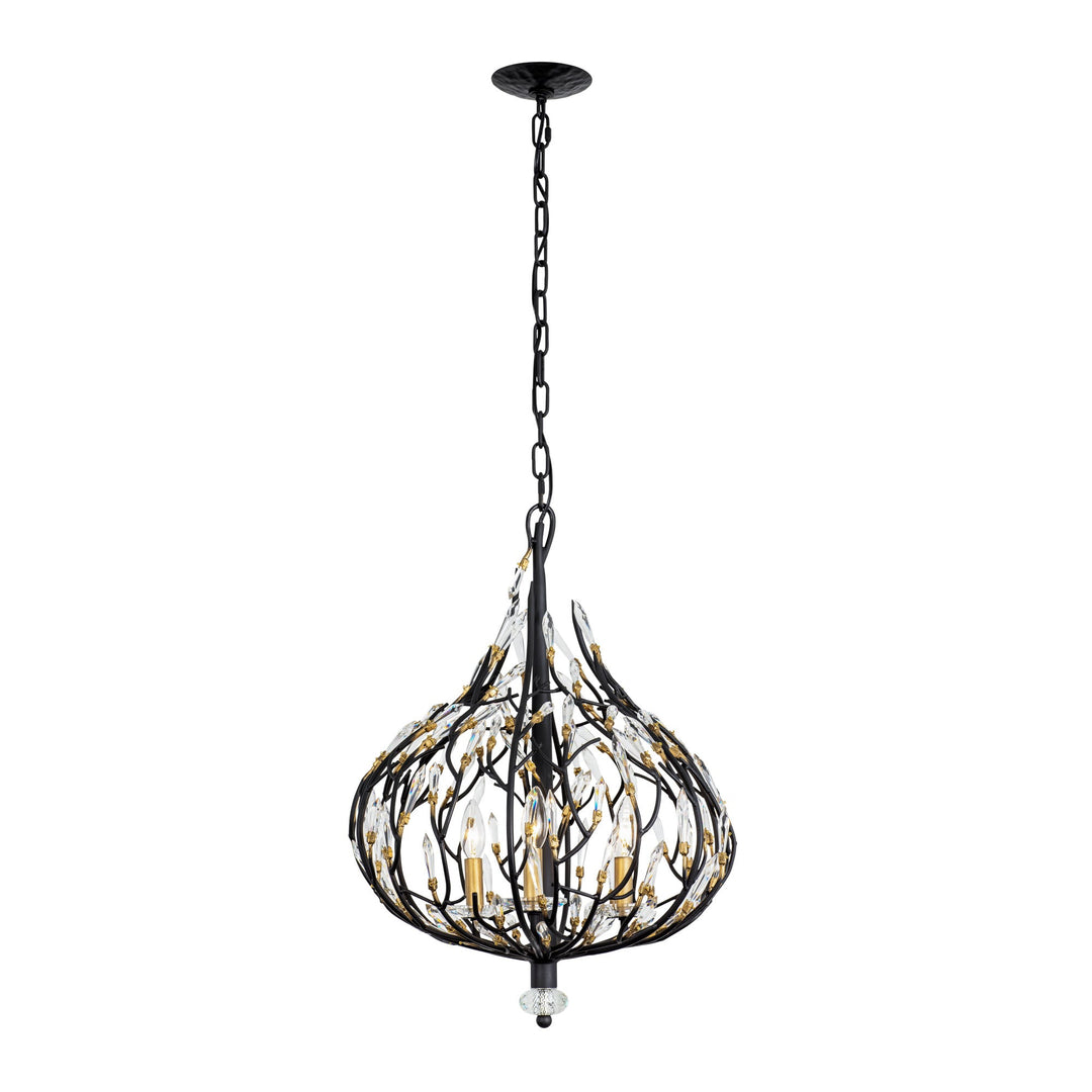 Bask 271P03MBFG 3-Lt Crystal Pendant Light - Matte Black/French Gold