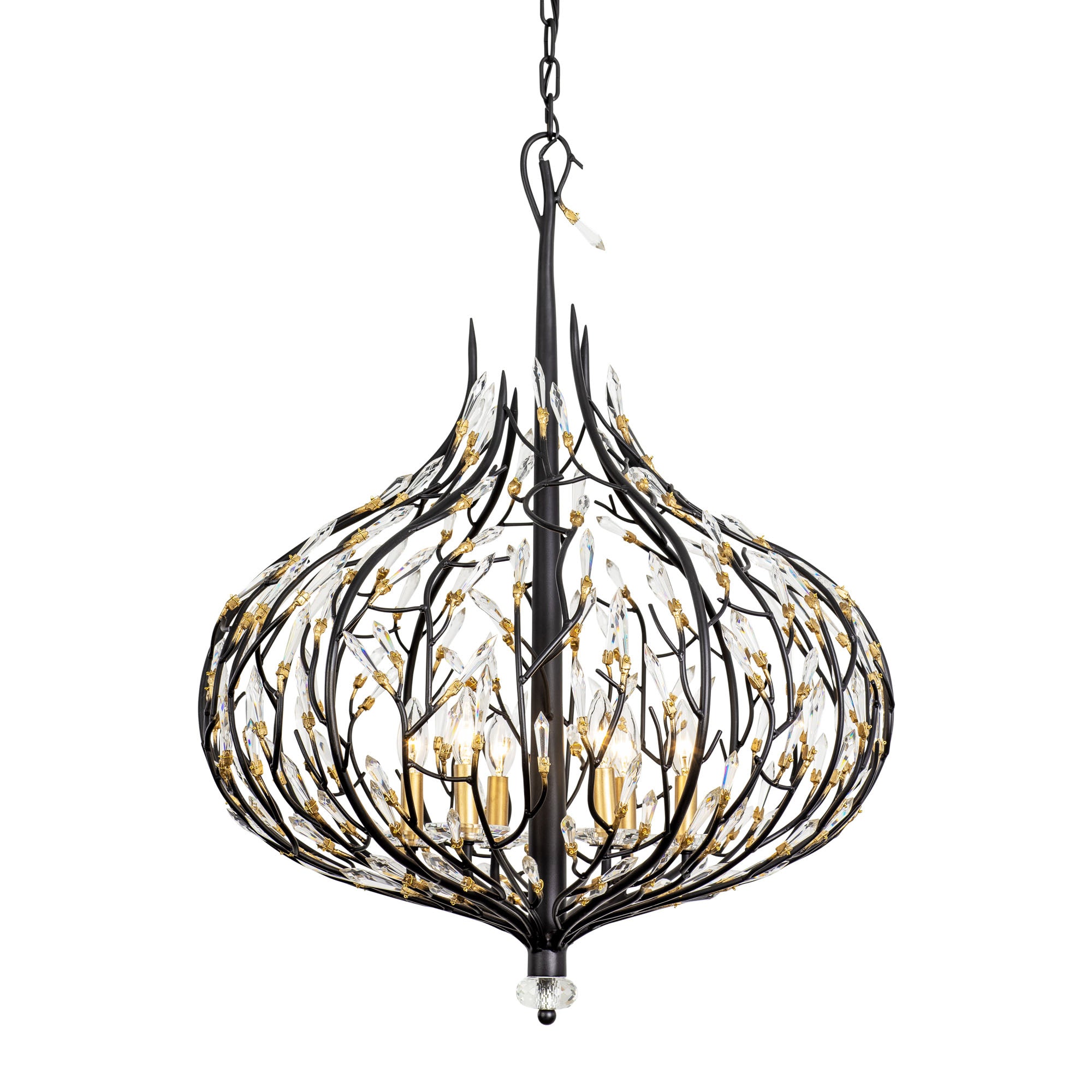 Bask 6 Light Crystal Pendant - Matte Black/French Gold
