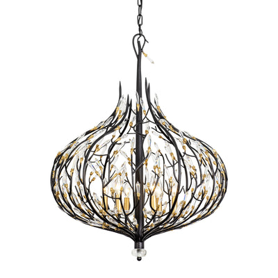 Bask 6 Light Crystal Pendant - Matte Black/French Gold