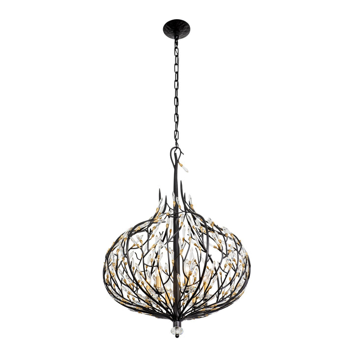 Bask 271P06MBFG 6-Lt Crystal Pendant Light - Matte Black/French Gold