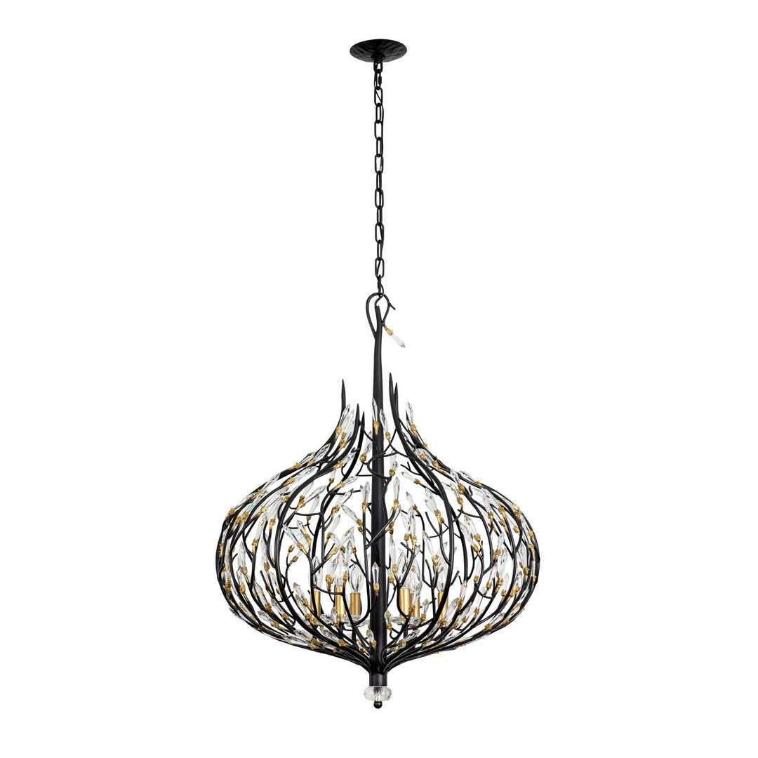 Bask 271P06MBFG 6-Lt Crystal Pendant Light - Matte Black/French Gold