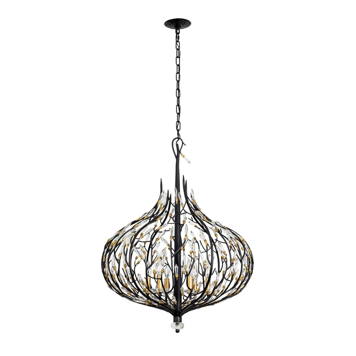 Bask 271P06MBFG 6-Lt Crystal Pendant Light - Matte Black/French Gold